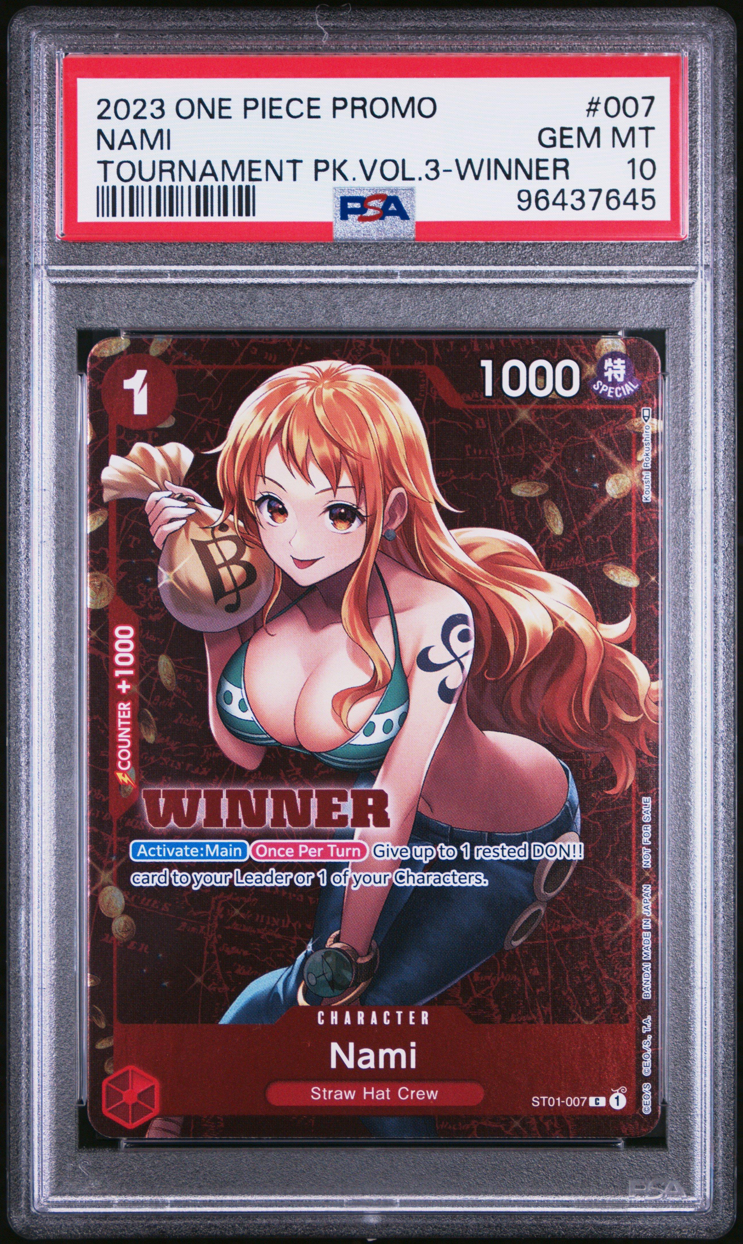 2023 One Piece Promos 007 Nami Tournament Pack Vol.3-winner PSA 10
