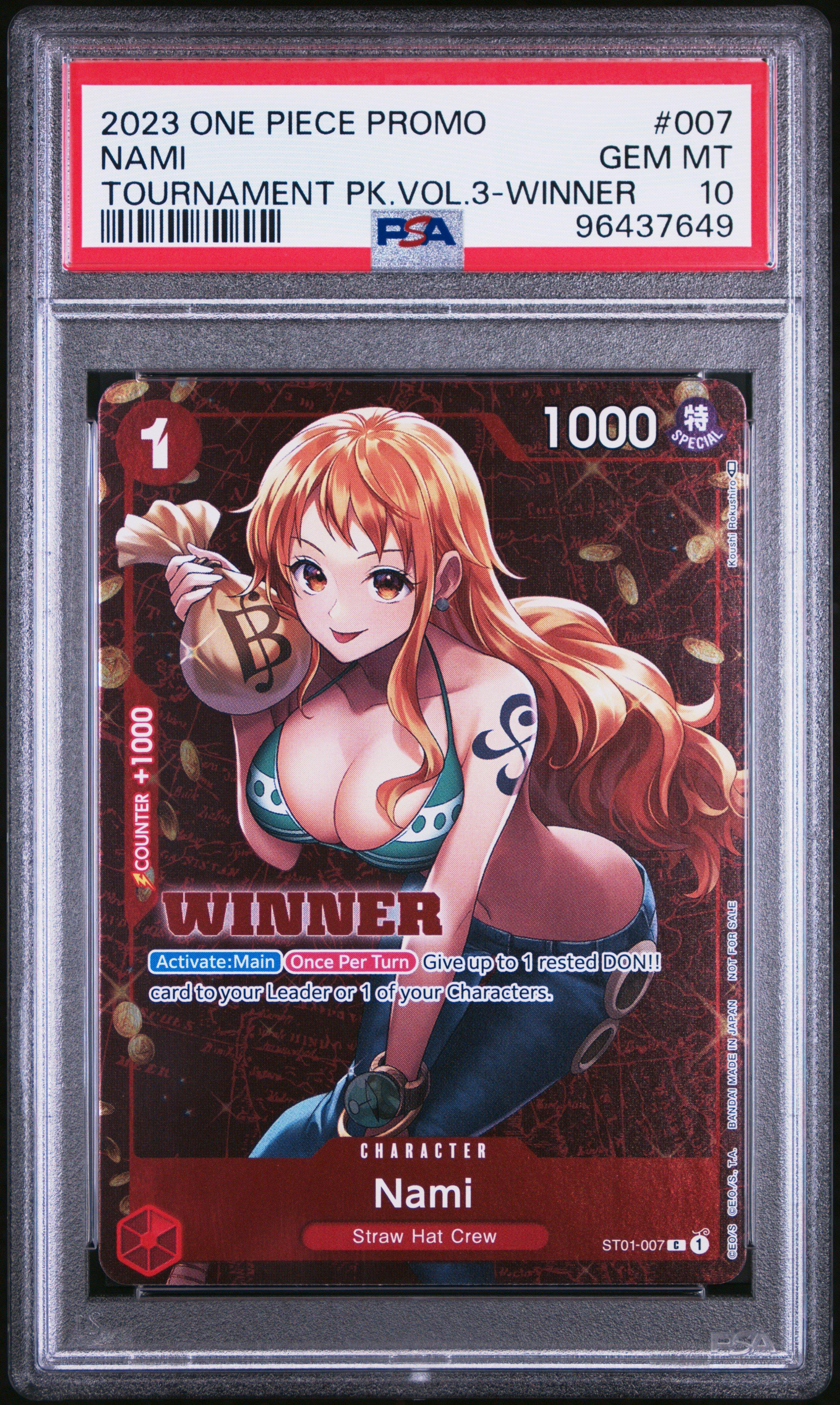 2023 One Piece Promos 007 Nami Tournament Pack Vol.3-winner PSA 10