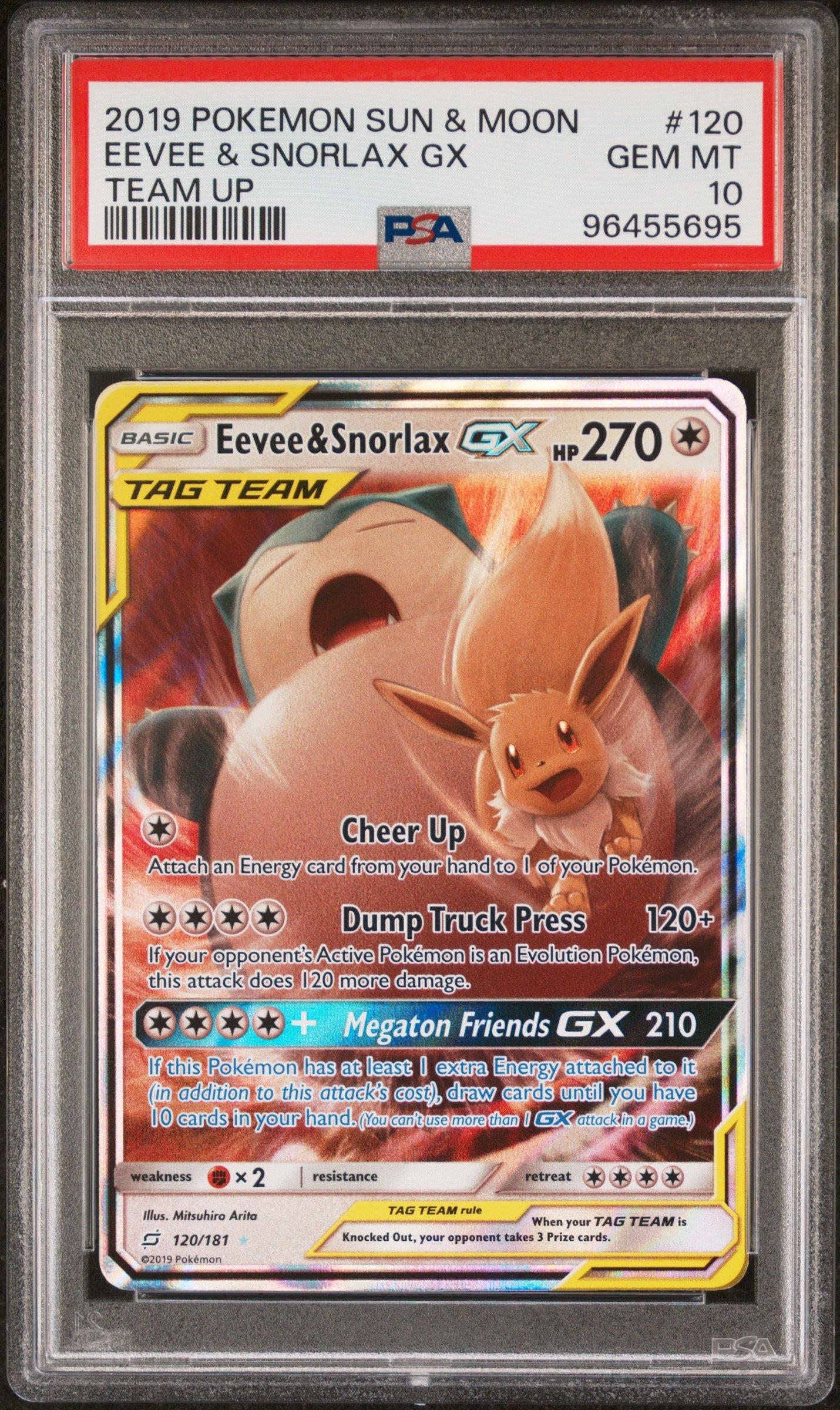 2019 Pokemon Sun & Moon Team Up 120 Eevee & Snorlax Gx PSA 10