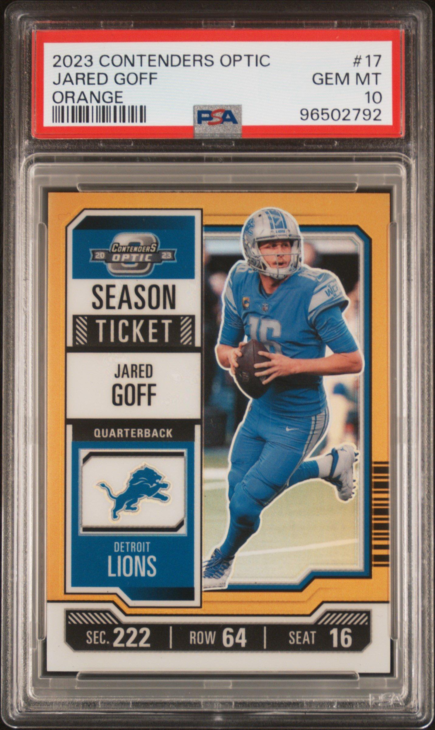 2023 Panini Contenders Optic 17 Jared Goff Orange PSA 10