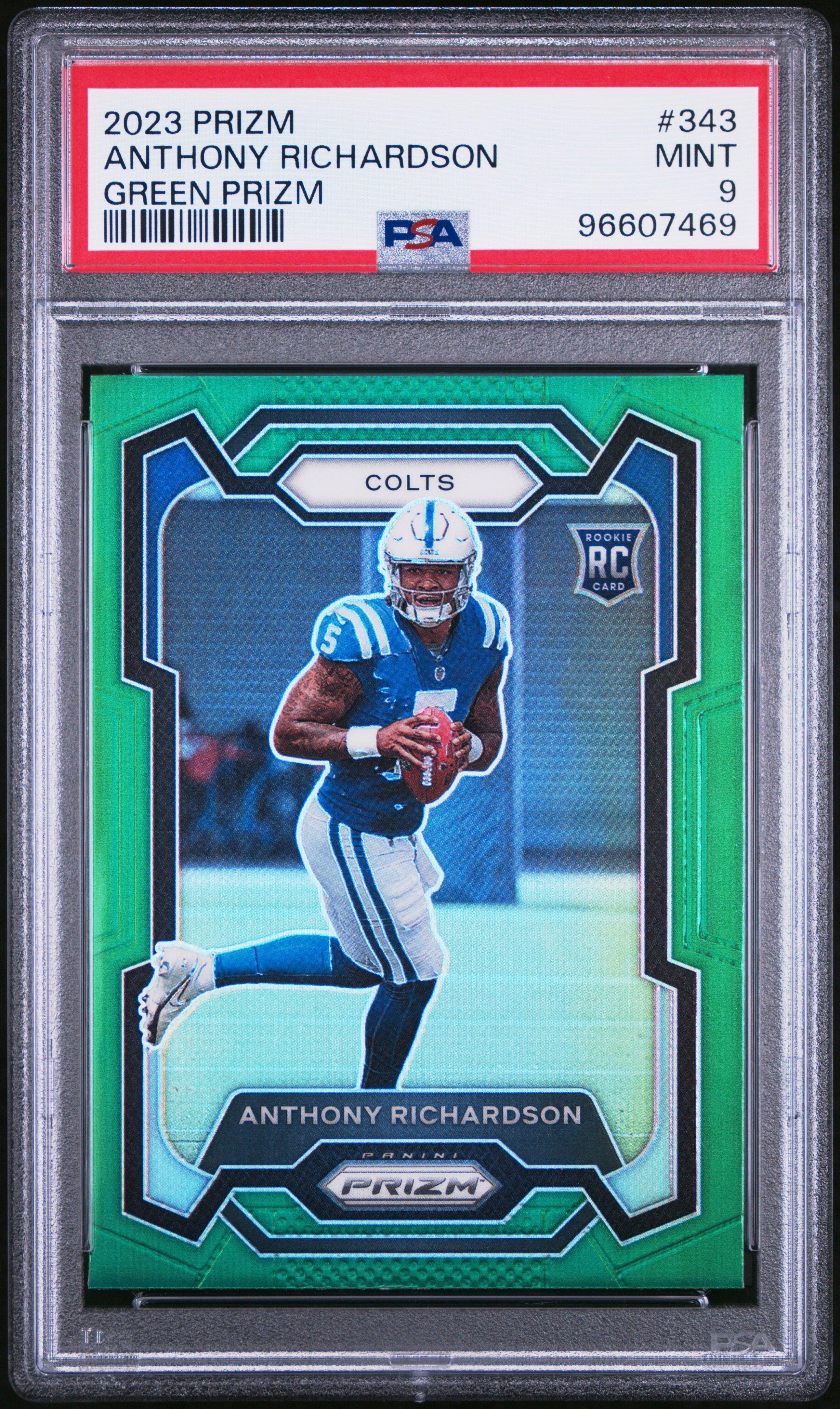 2023 Panini Prizm 343 Anthony Richardson Green Prizm PSA 9