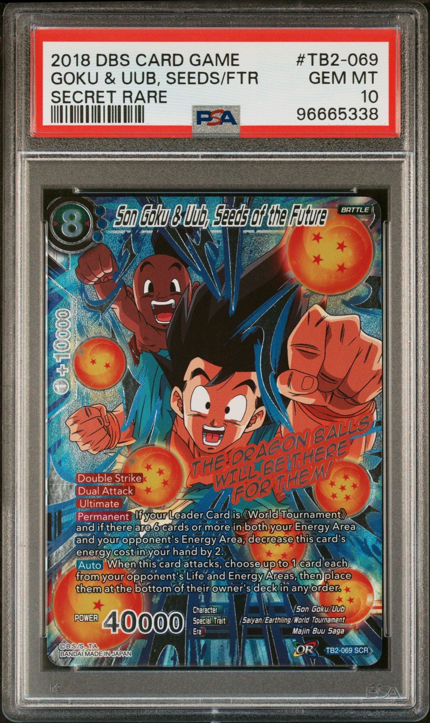 dragon ball super card game world martial arts tournament 2018 Dragon Ball Super Card Game World Martial Arts Tournament Themed  Booster Pack Tb2-069 Son Goku & Uub, Seeds Of The Future Secret Rare PSA 10