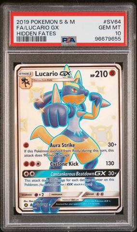 2019 Pokemon Sun & Moon Hidden Fates Sv64 Full Art/lucario Gx PSA