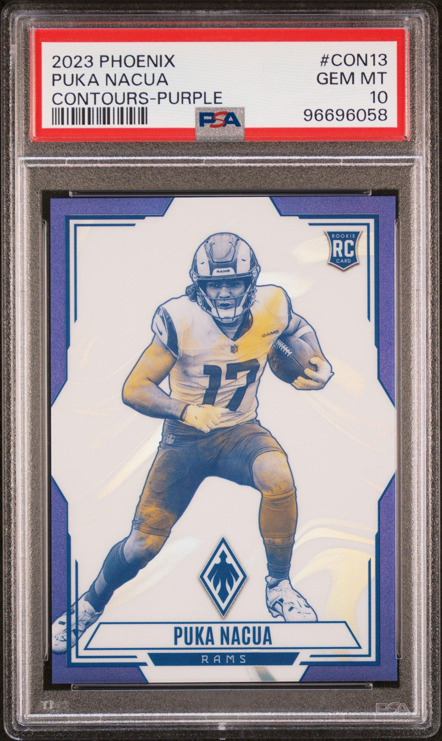 2023 Panini Phoenix Contours Con13 Puka Nacua Purple PSA 10