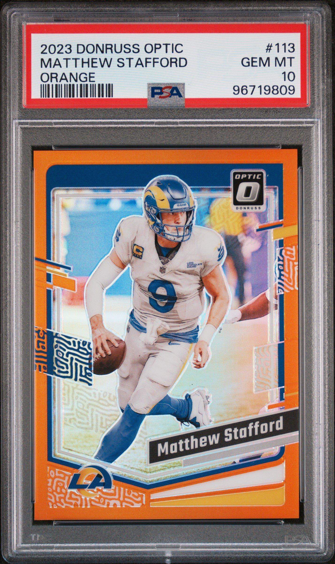 2023 Panini Donruss Optic 113 Matthew Stafford Orange PSA 10