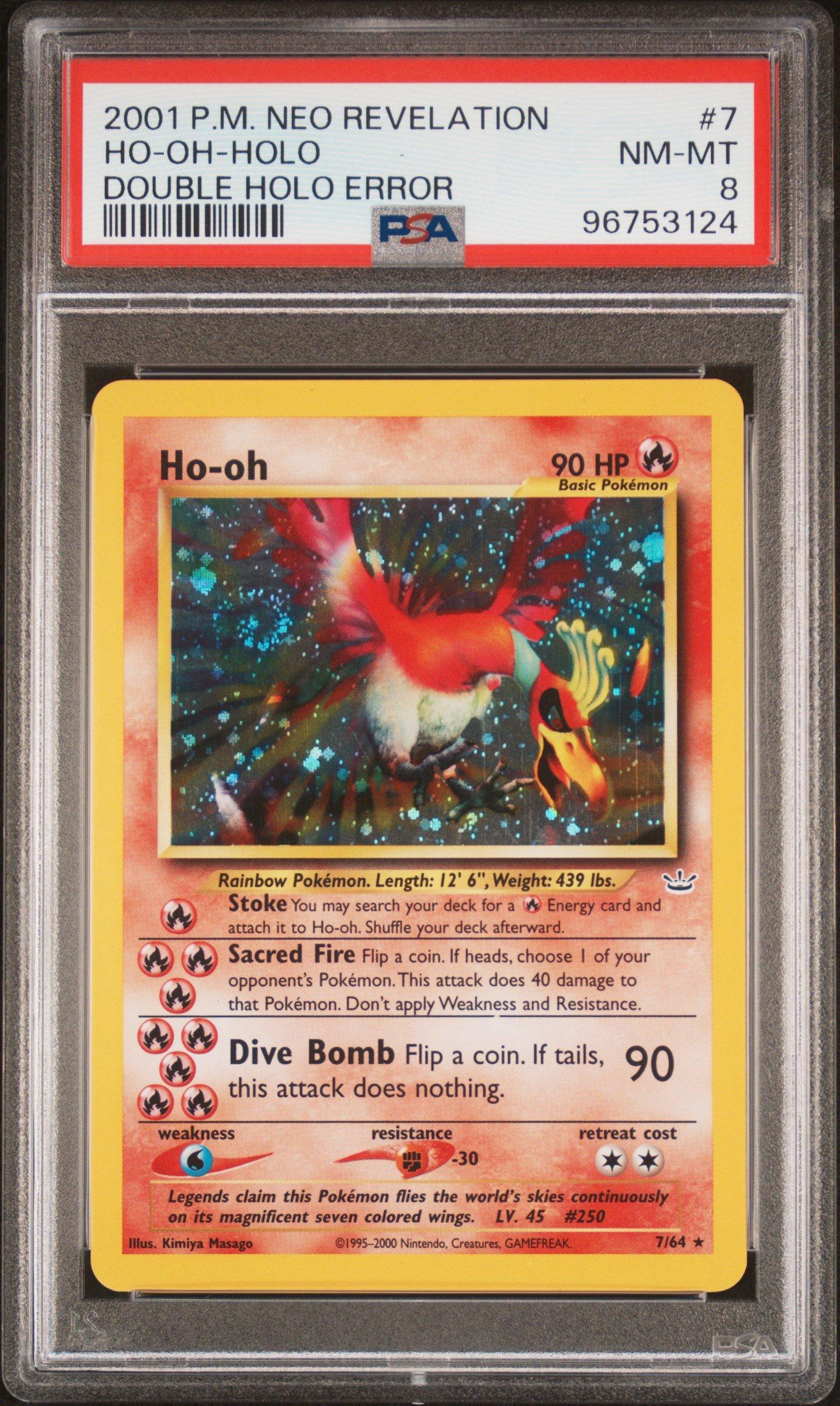2001 Pokemon Neo Revelation 7 Ho-oh-holo Double Holo Error PSA 8