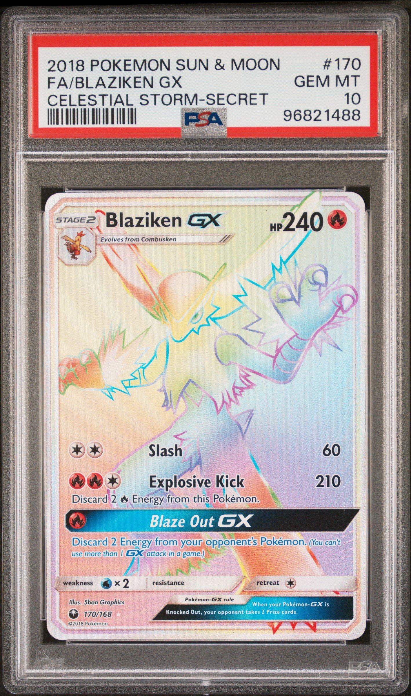 2018 Pokemon Sun & Moon Celestial Storm 170 Full Art/blaziken Gx Secret PSA 10