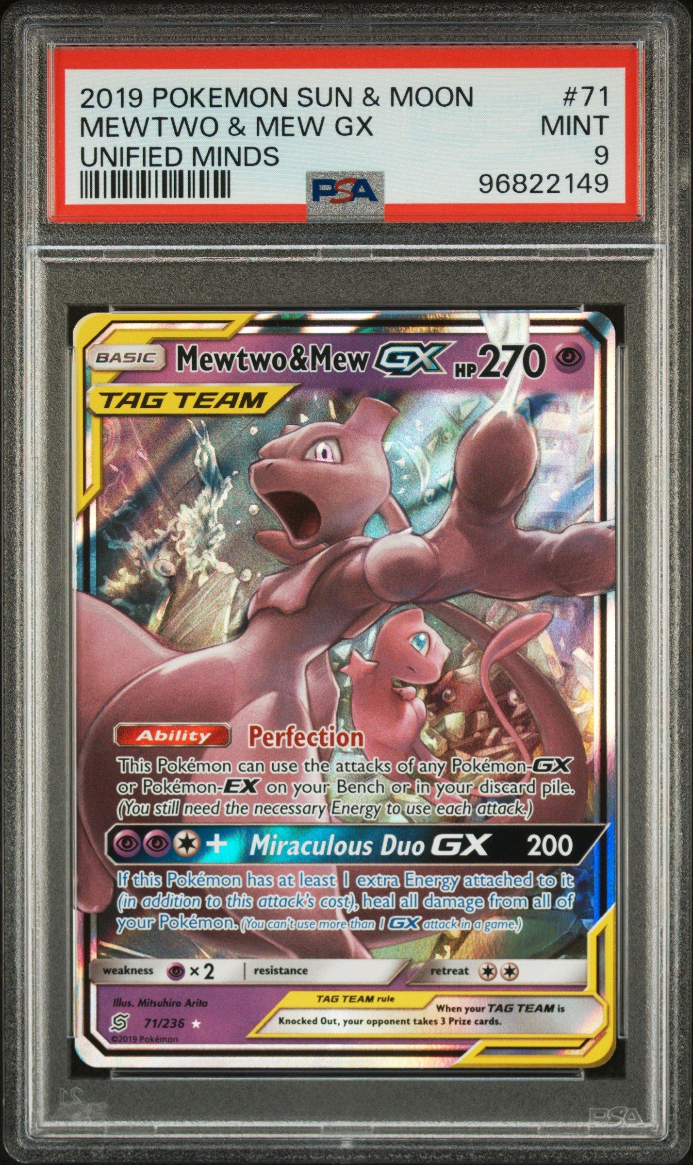 2019 Pokemon Sun & Moon Unified Minds 71 Mewtwo & Mew Gx PSA 9