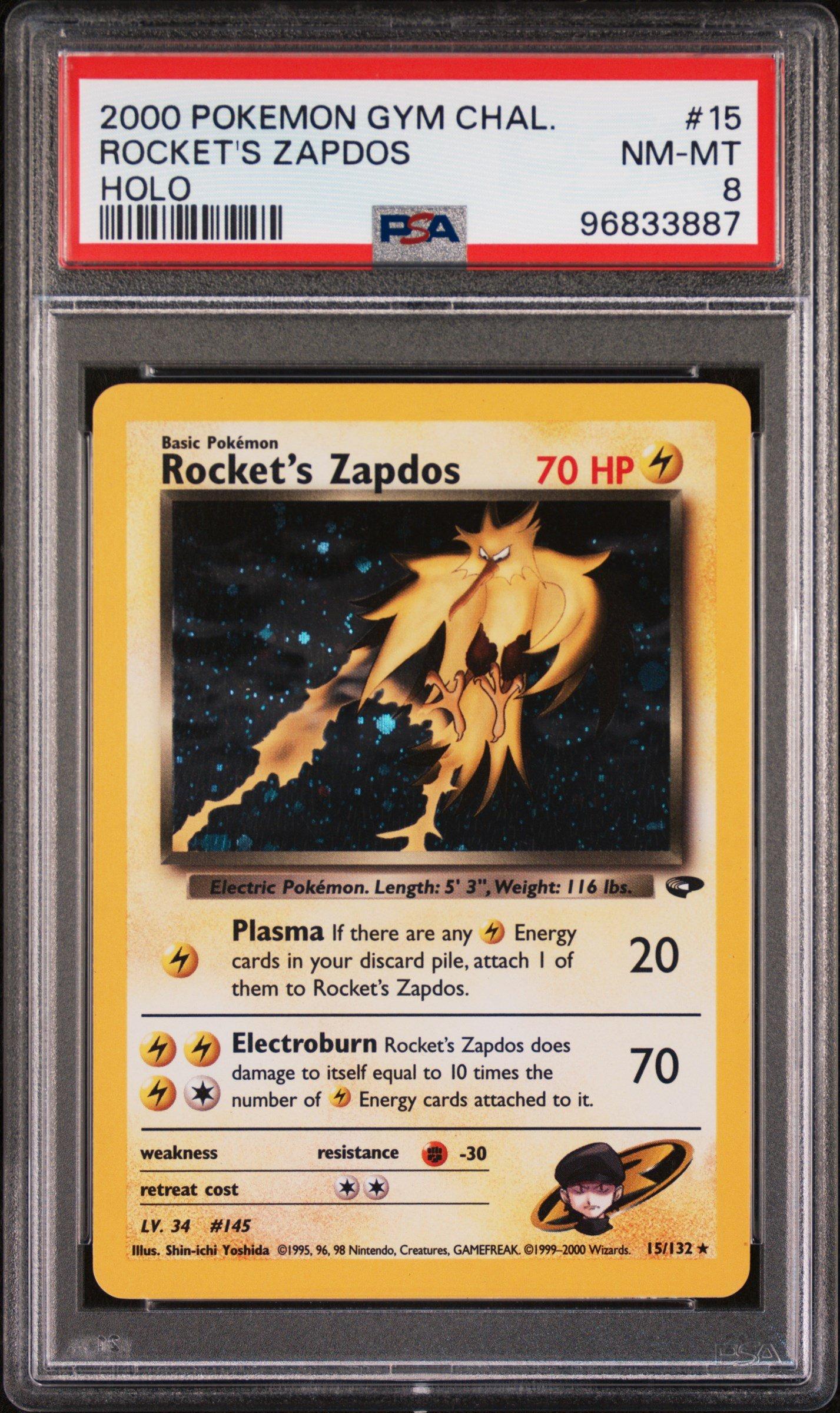 2000 Pokemon Gym Challenge 15 Rockets Zapdos Holo PSA 8