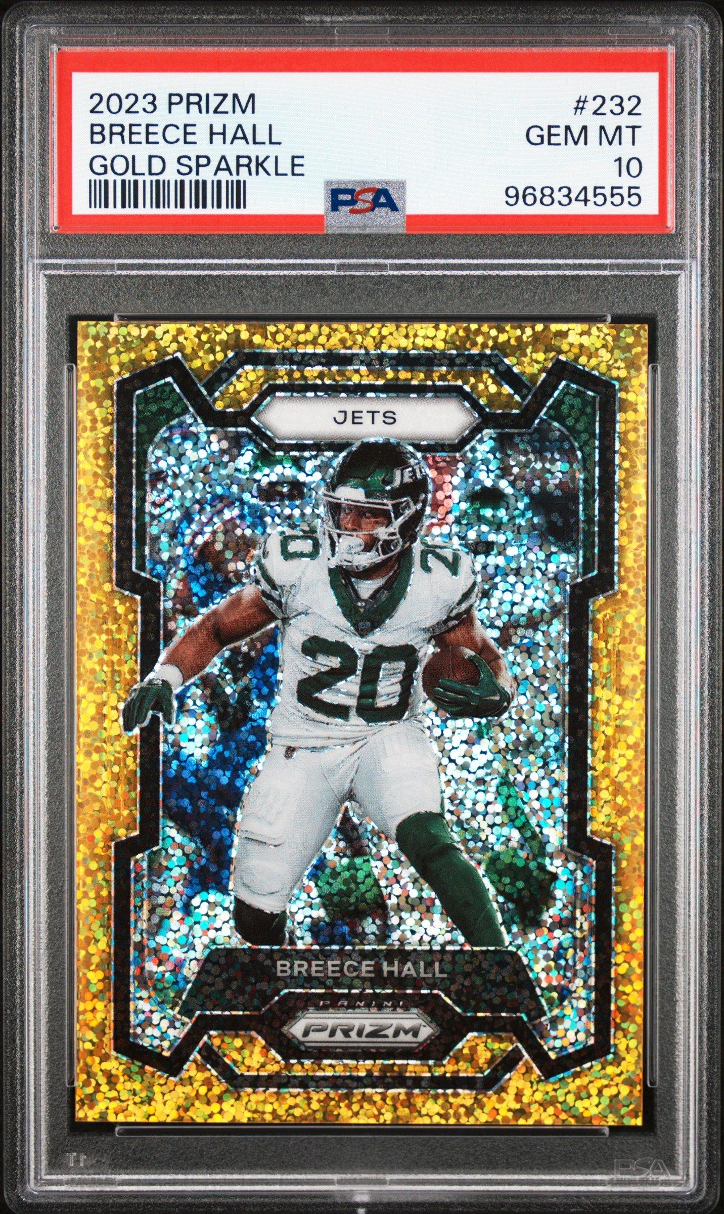 2023 Panini Prizm 232 Breece Hall Gold Sparkle PSA 10