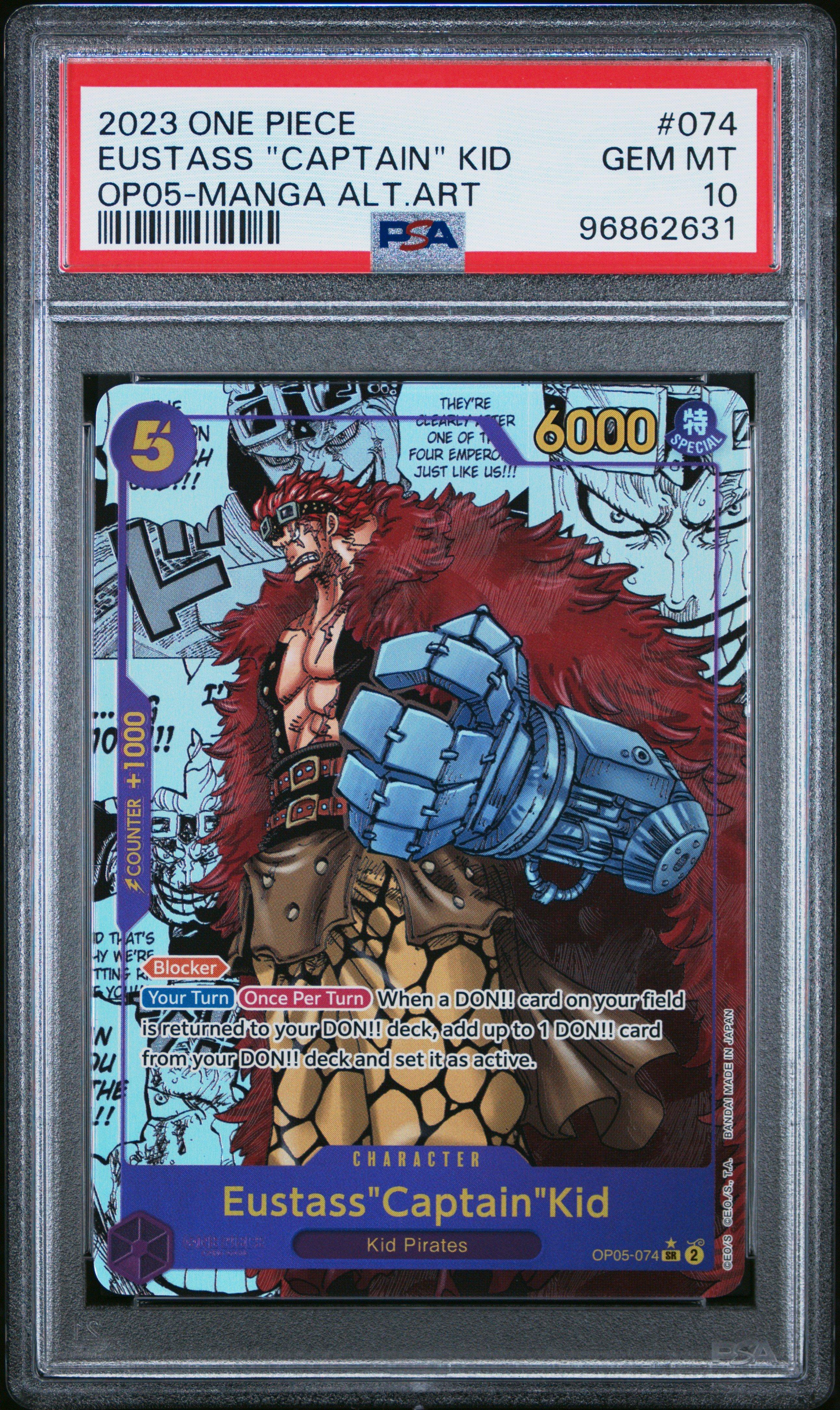 2023 One Piece Awakening Of The New Era 074 Eustass "captain" Kid Manga Alternate Art PSA 10