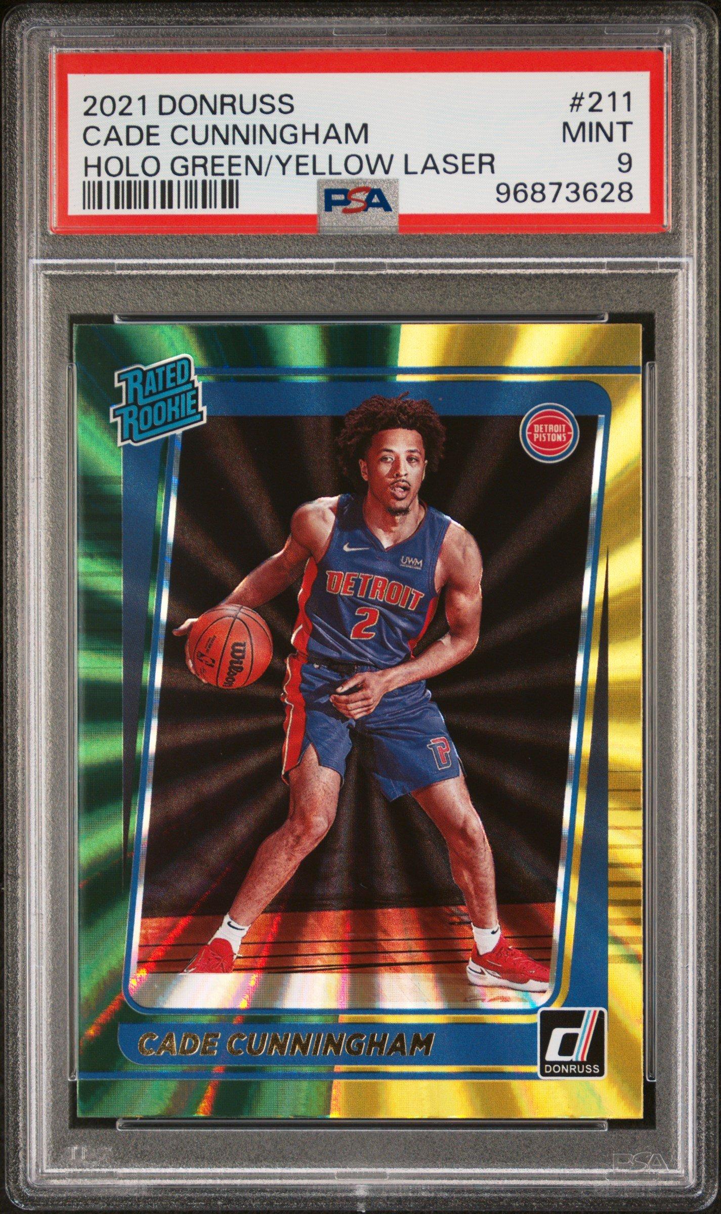 2021 Panini Donruss 211 Cade Cunningham Holo Green/yellow Laser PSA 9