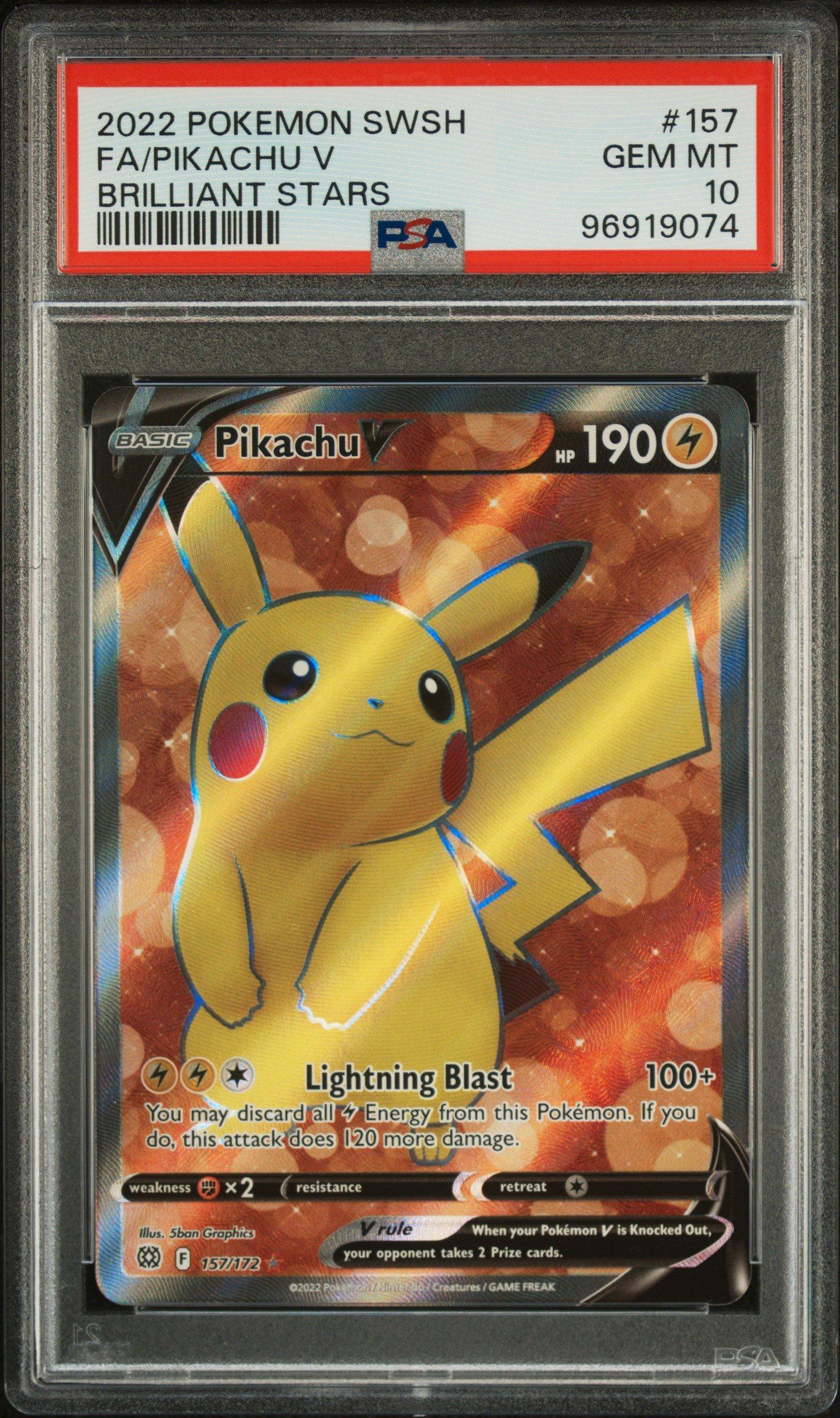 2022 Pokemon Sword & Shield Brilliant Stars 157 Full Art/pikachu V PSA 10  Graded Card | GameStop