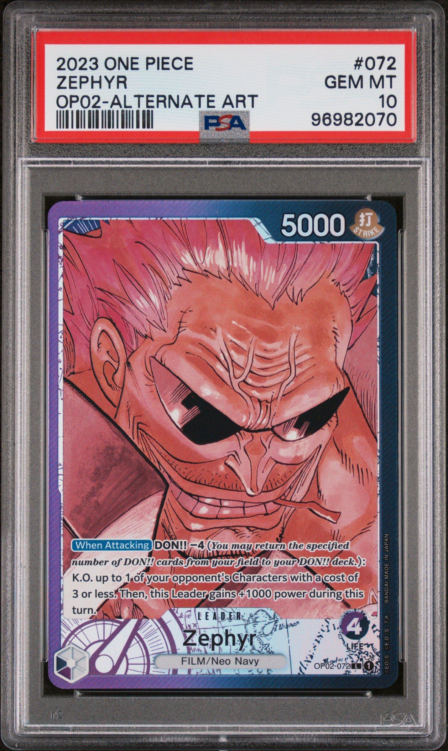 2023 One Piece Op02-paramount War 072 Zephyr Alternate Art PSA 10