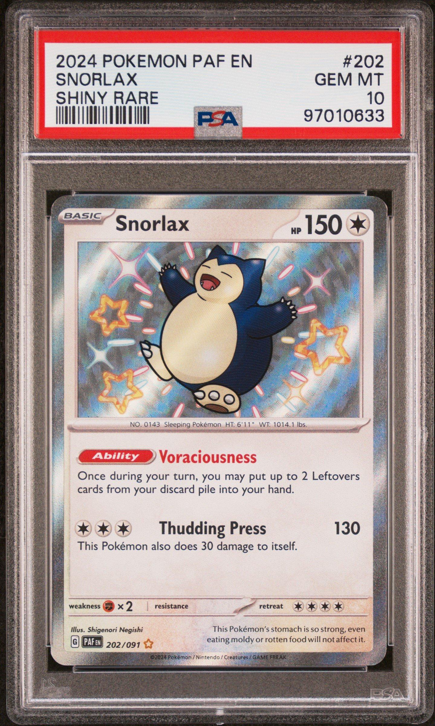 2024 Pokemon Paf En-paldean Fates 202 Snorlax Shiny Rare PSA 10