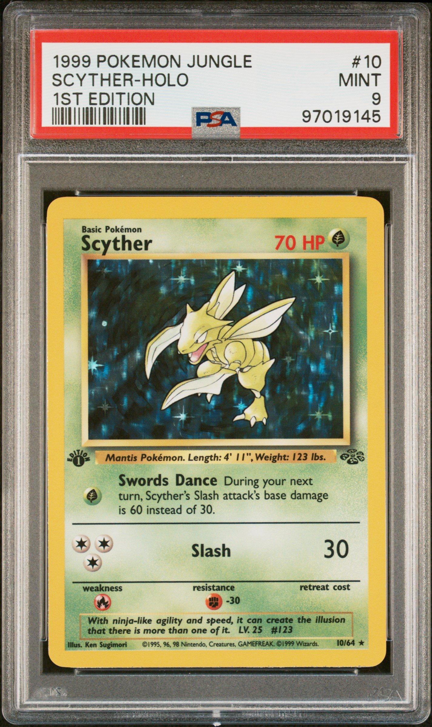 1999 Pokemon Jungle 10 Scyther-holo 1st Edition PSA 9 Graded Card