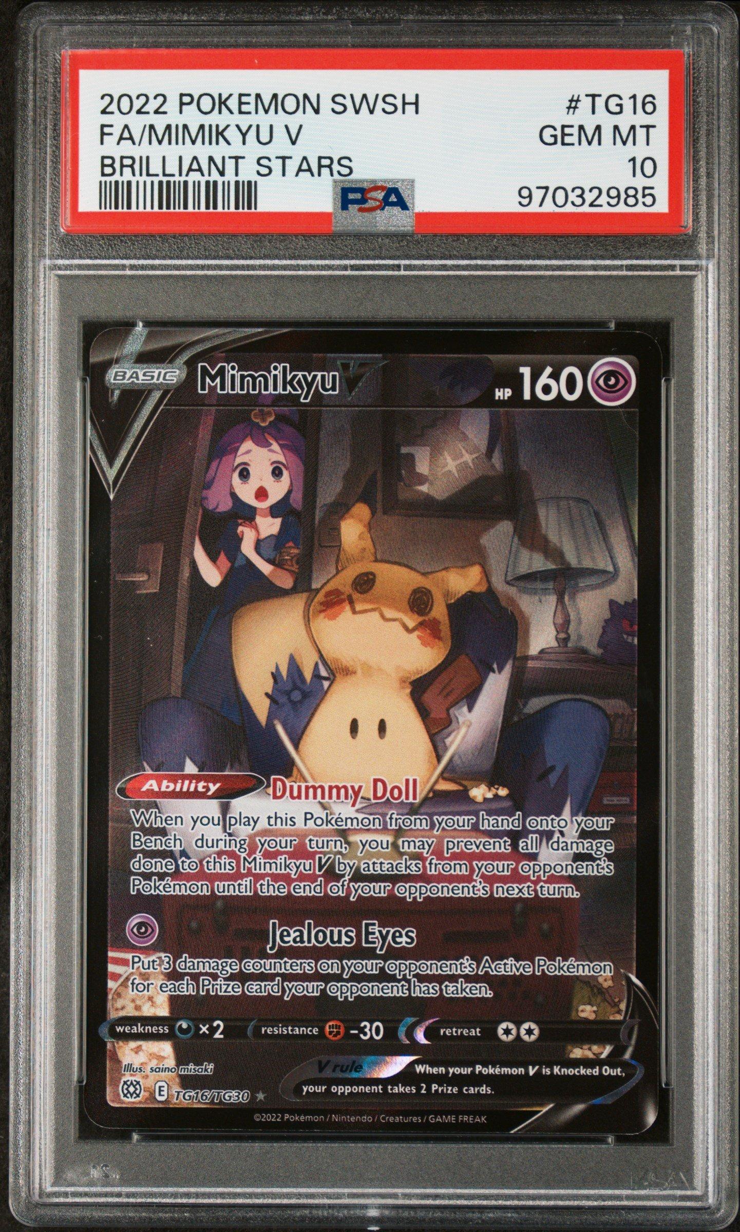 2022 Pokemon Sword Shield Brilliant Stars Tg16 Full Art Mimikyu V PSA