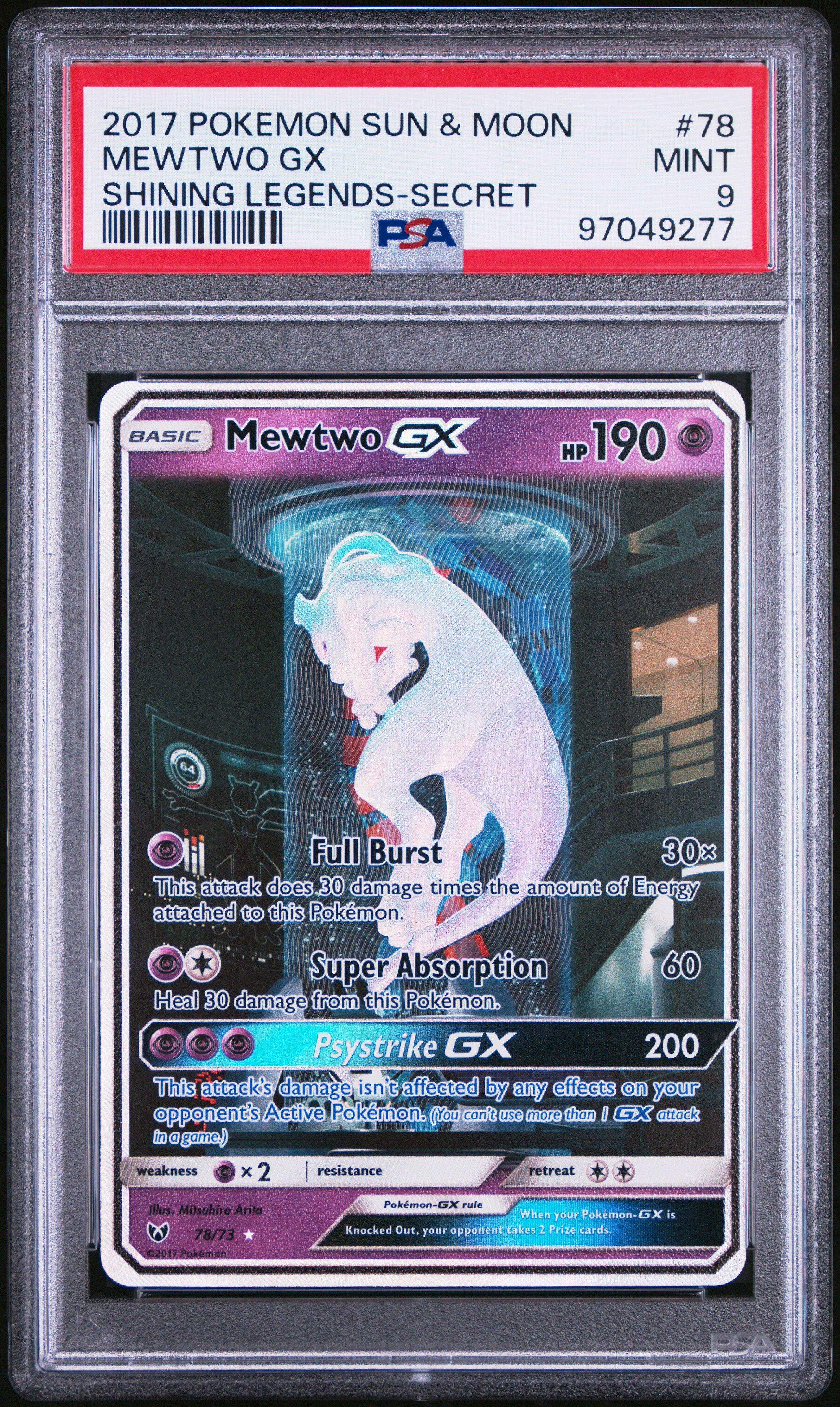 2017 Pokemon Sun & Moon Shining Legends 78 Mewtwo Gx Secret PSA 9
