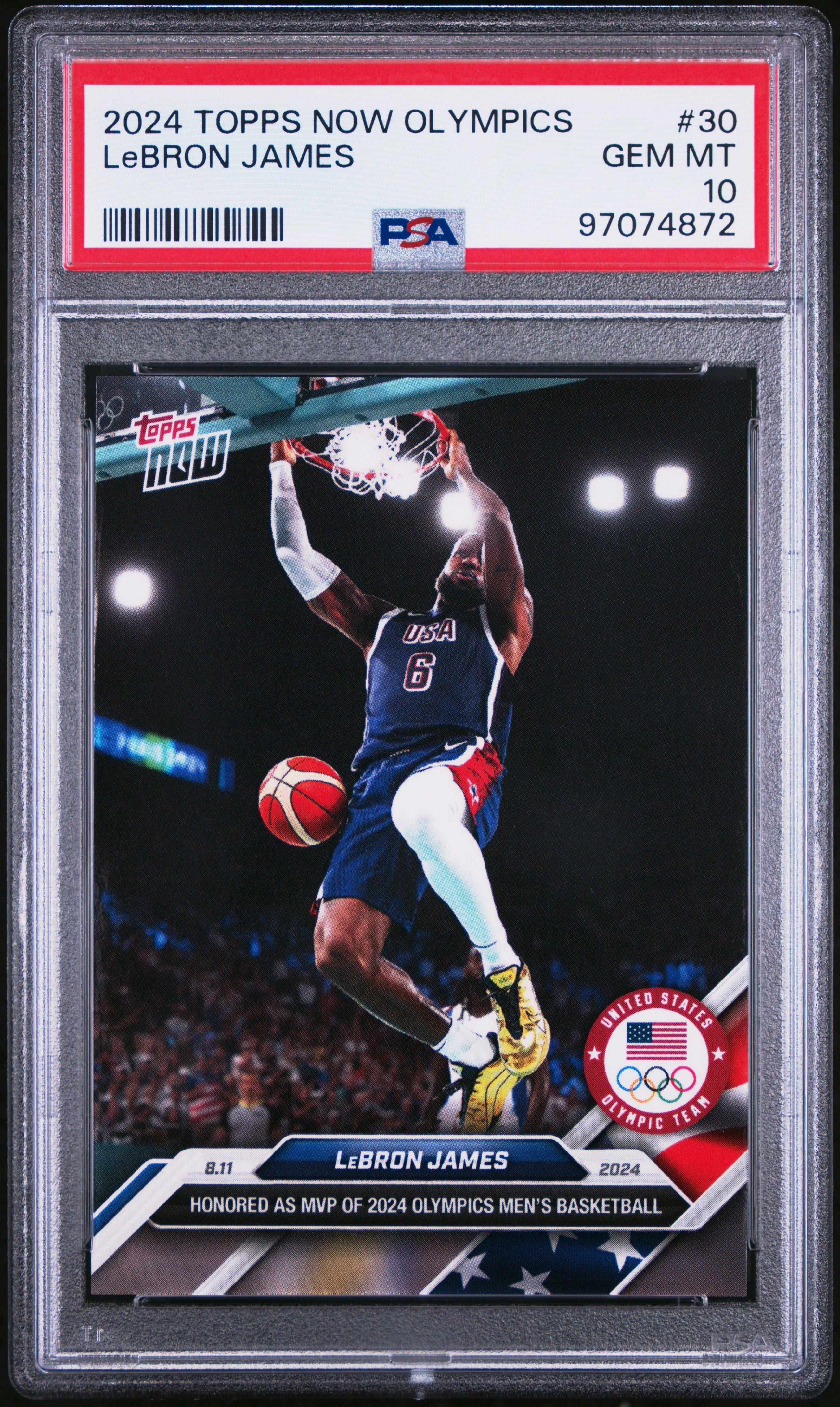 2024 Topps Now Olympic Games 30 Lebron James PSA 10 Graded Card 