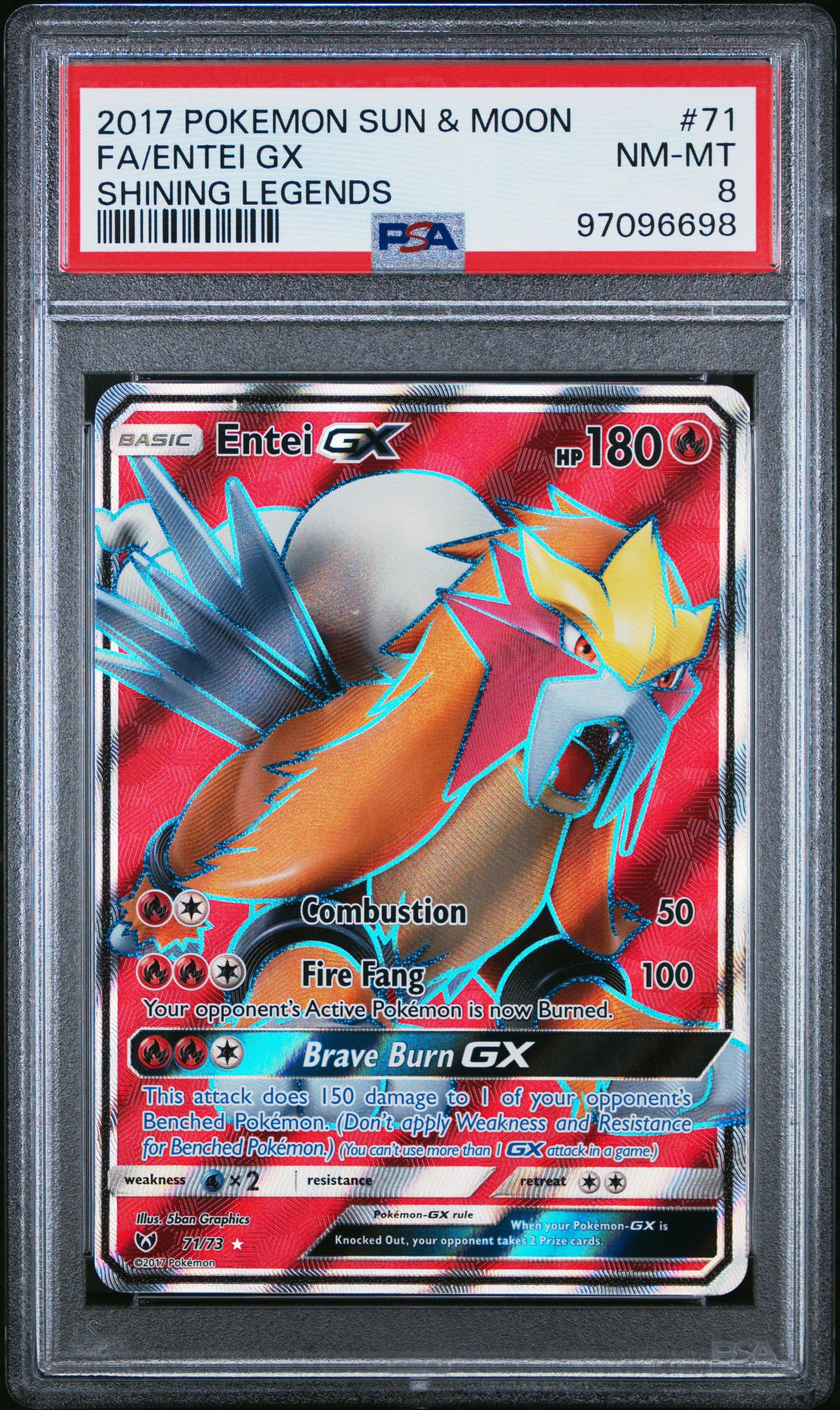 2017 Pokemon Sun & Moon Shining Legends 71 Full Art/entei Gx PSA 8