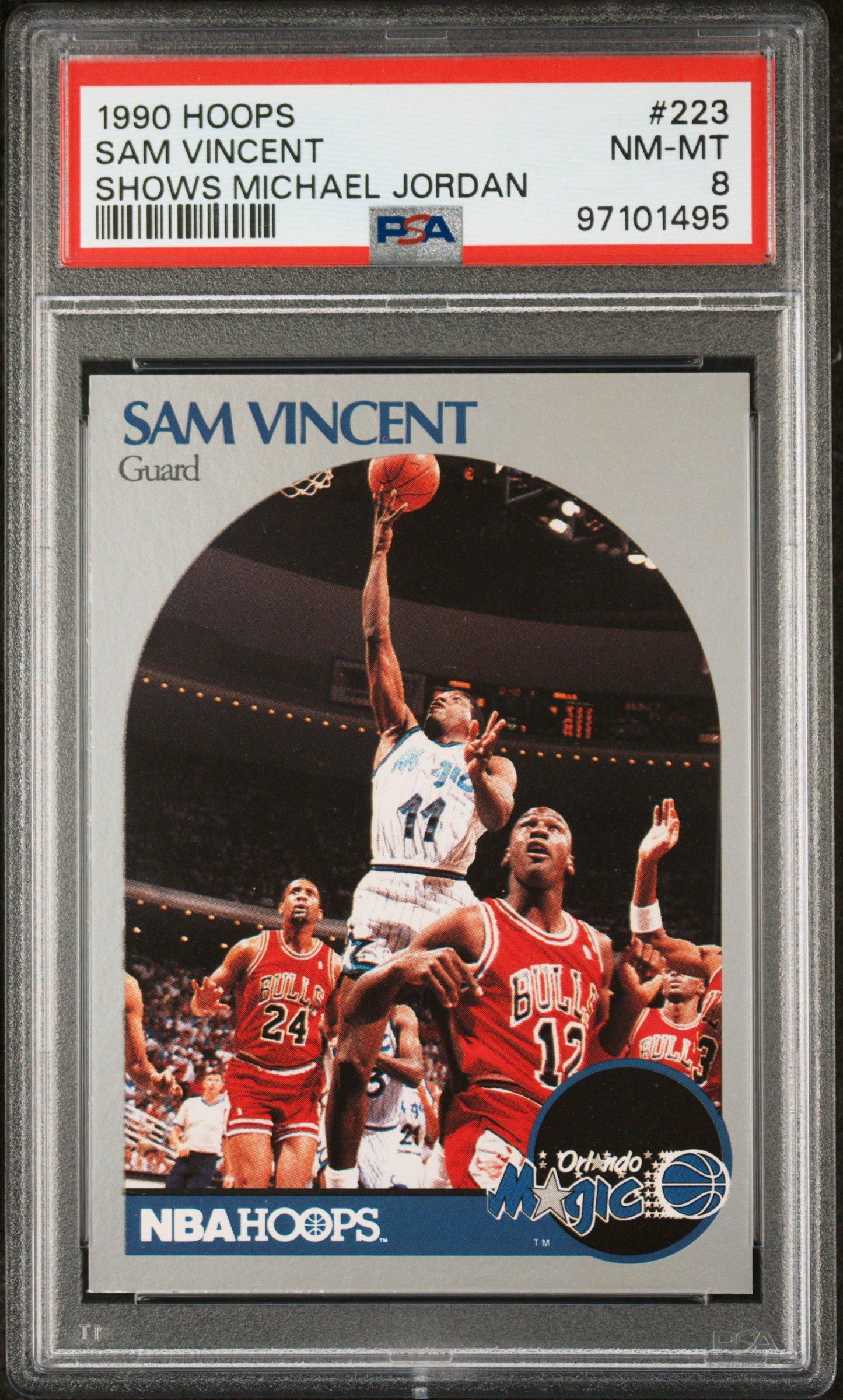 1990 Hoops 223 Sam Vincent Shows Michael Jordan PSA 8