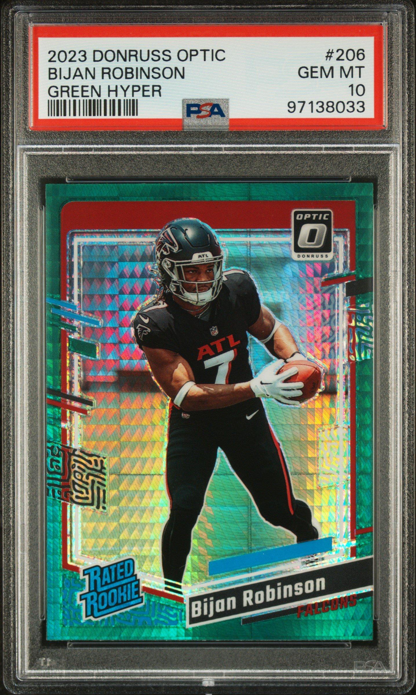 2023 Panini Donruss Optic 206 Bijan Robinson Green Hyper PSA 10