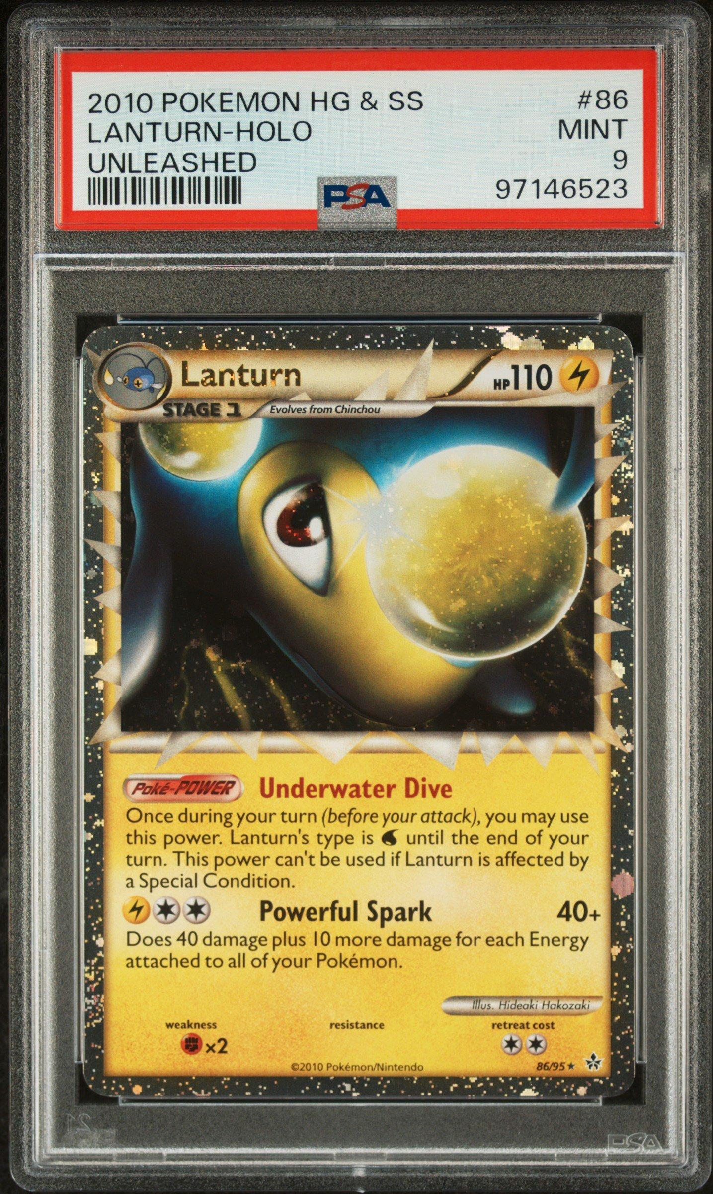 2010 Pokemon Heartgold & Soulsilver Unleashed 86 Lanturn-holo PSA 9