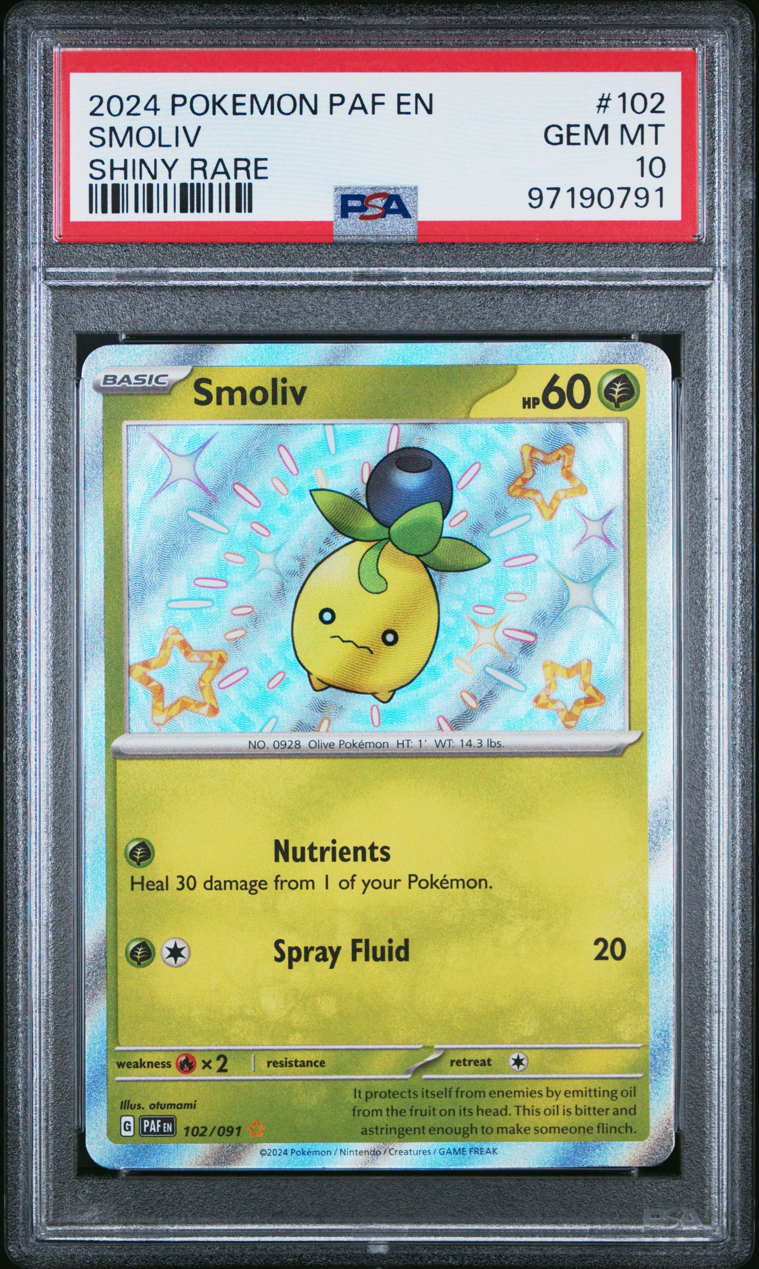 2024 Pokemon Paf En-paldean Fates 102 Smoliv Shiny Rare PSA 10