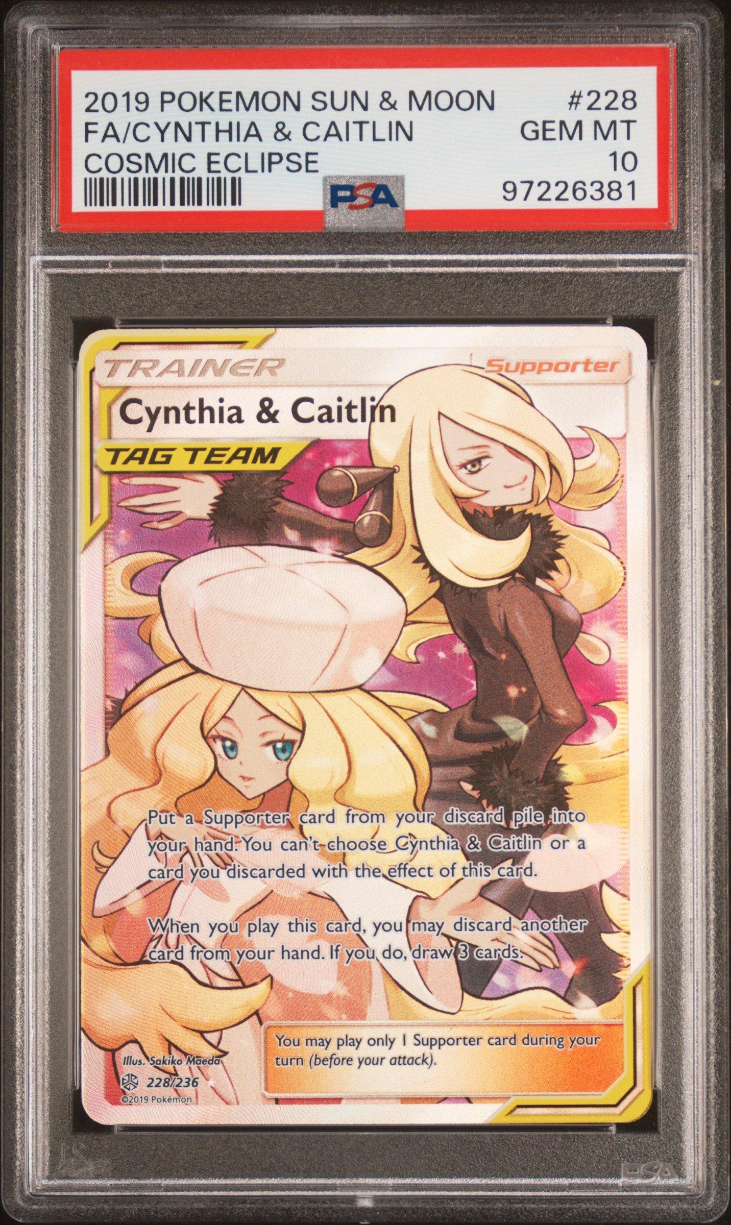 2019 Pokemon Sun & Moon Cosmic Eclipse 228 Full Art/cynthia & Caitlin PSA  10 Graded Card | GameStop