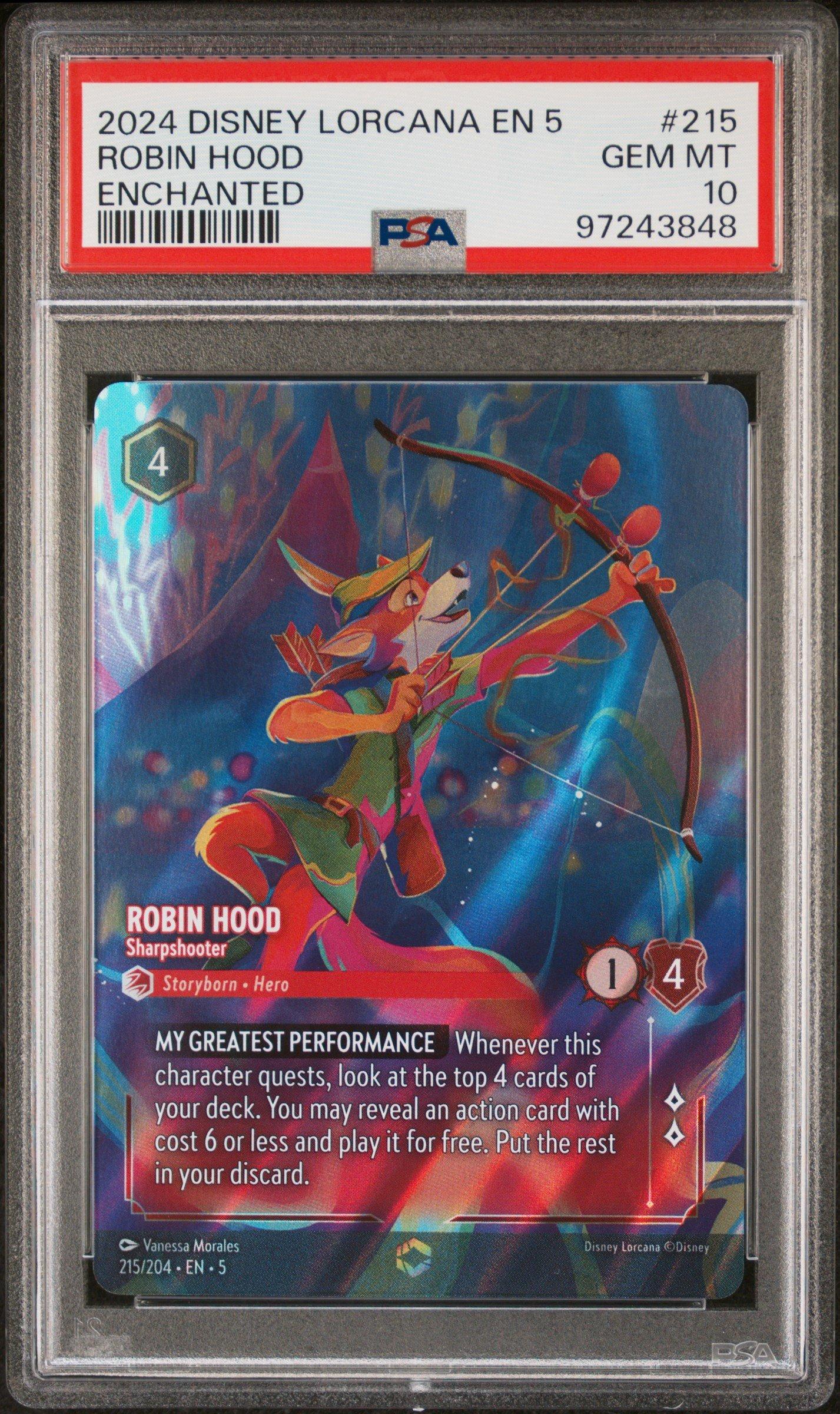 2024 Disney Lorcana En 5-shimmering Skies 215 Robin Hood - Sharpshooter Enchanted PSA 10