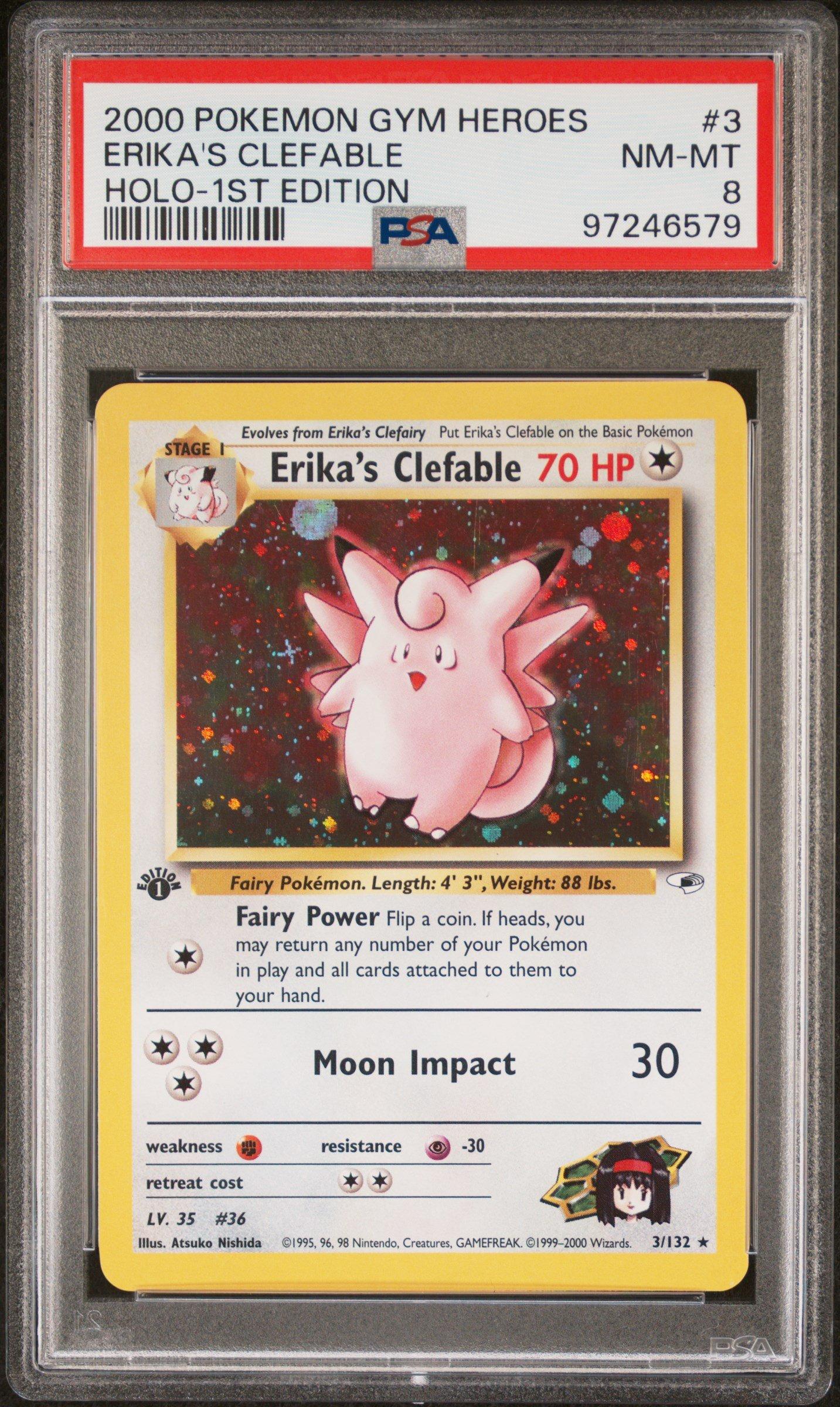 2000 Pokemon Gym Heroes 3 Erika's Clefable Holo-1st Edition PSA 8