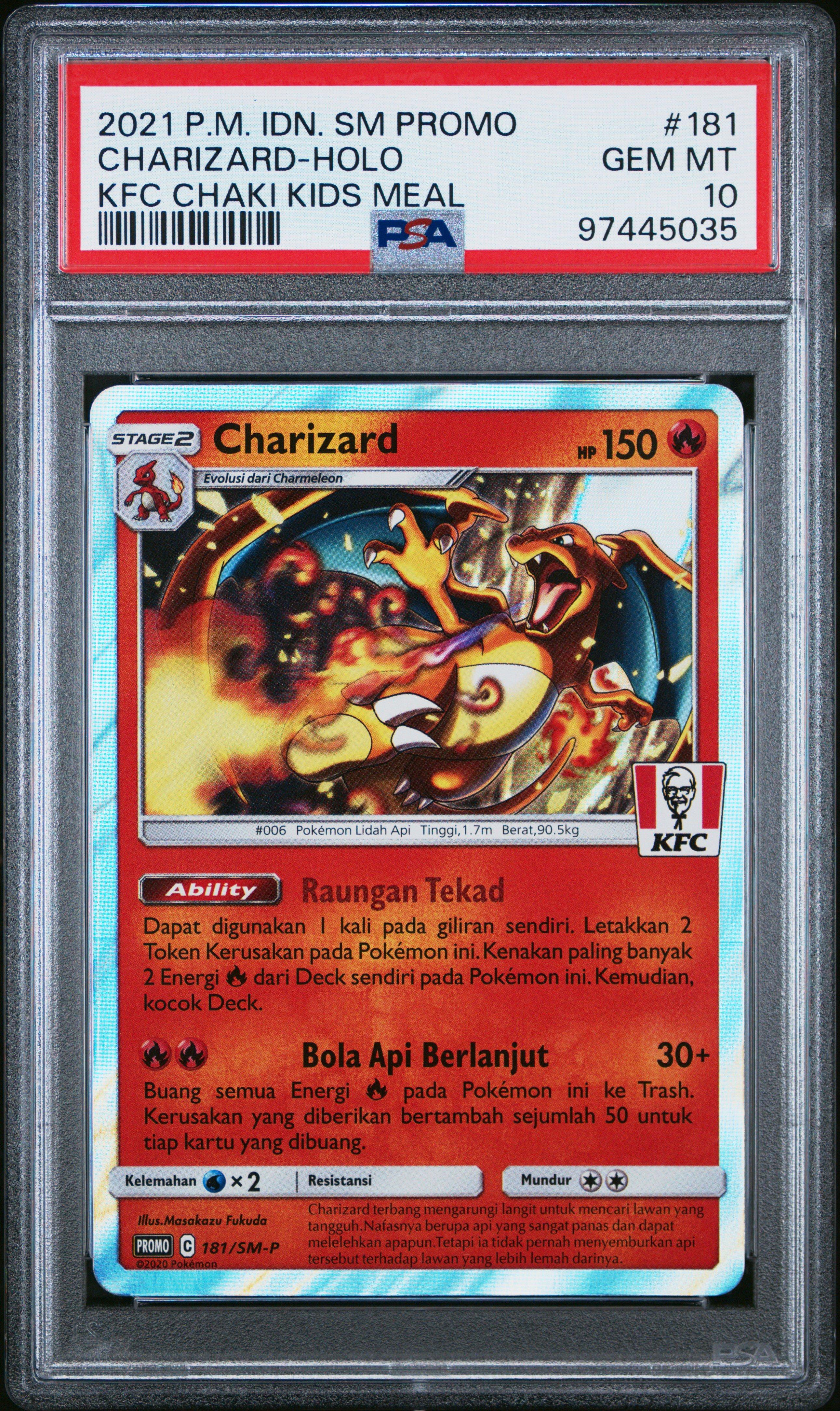 2021 Pokemon Indonesia 181 Charizard Holo KFC good Chaki Kids Meal Promo PSA 9