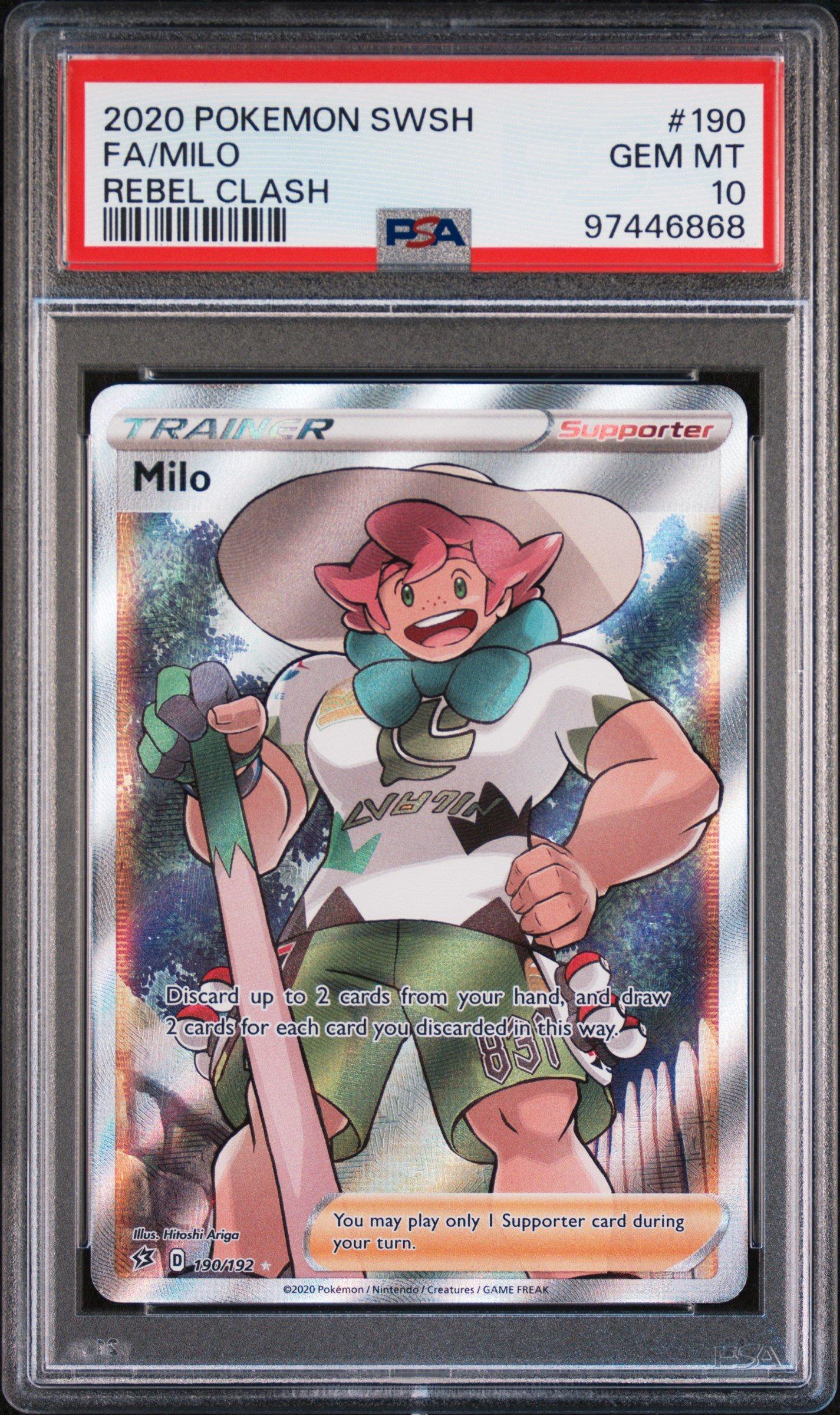2020 Pokemon Sword & Shield Rebel Clash 190 Full Art/milo PSA 10