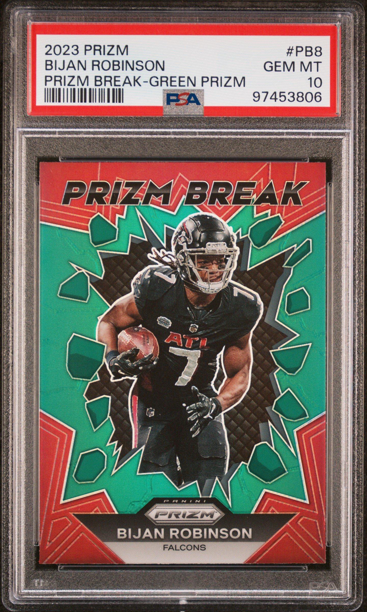 2023 Panini Prizm Prizm Break Pb8 Bijan Robinson Green Prizm PSA 10