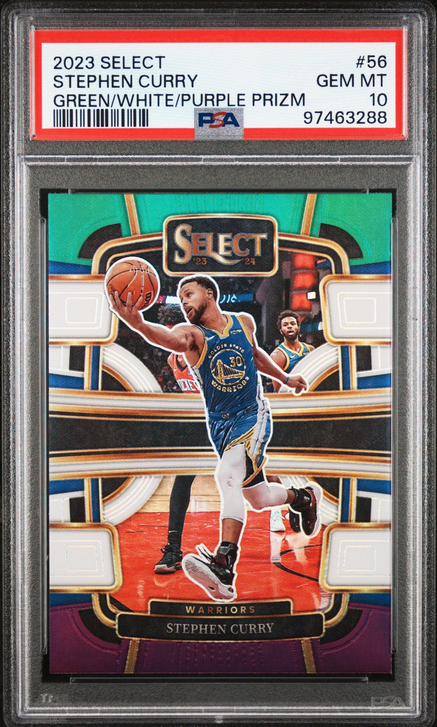 2023 Panini Select 56 Stephen Curry Green/white/purple Prizm PSA