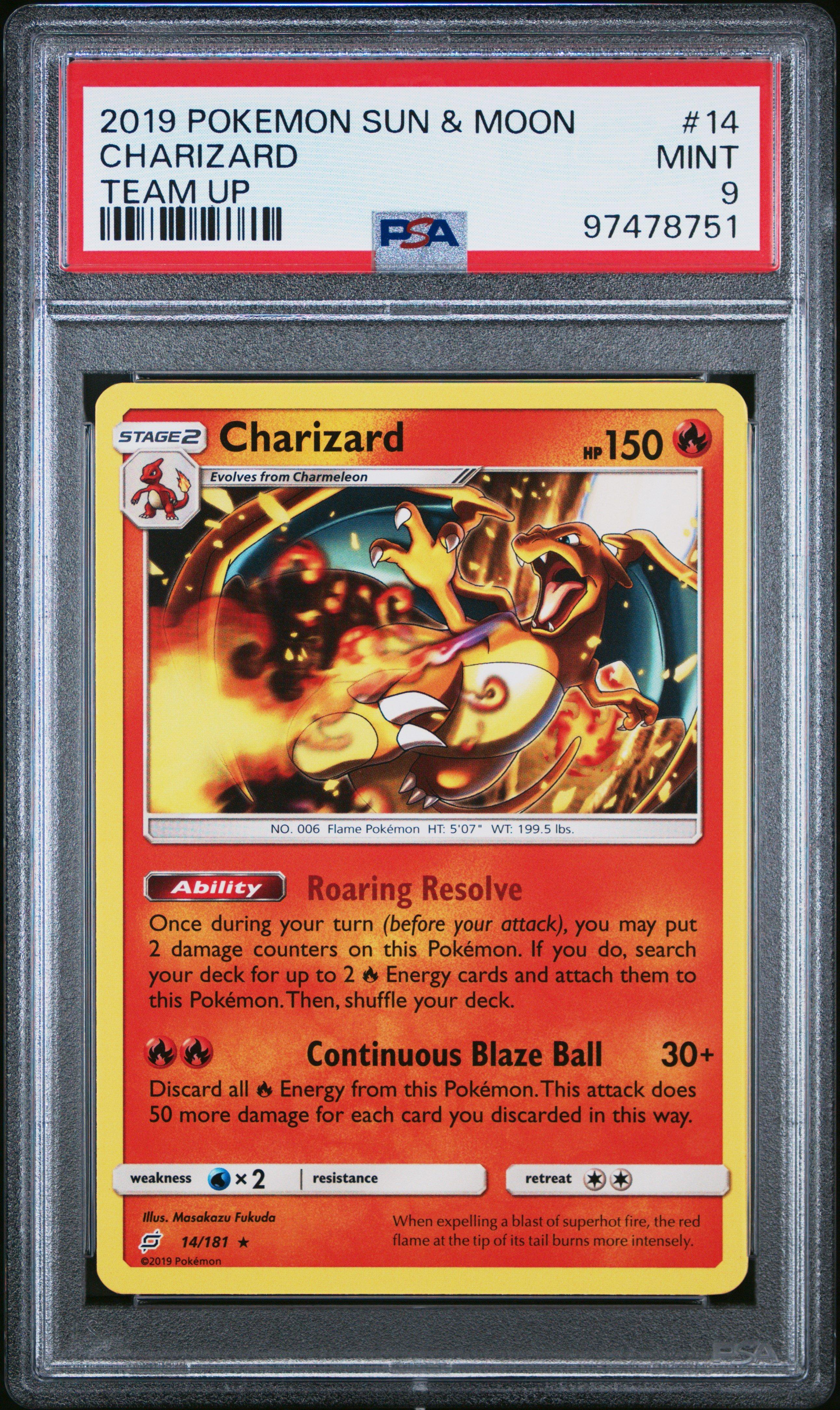 2019 Pokemon Sun & Moon Team Up 14 Charizard PSA 9