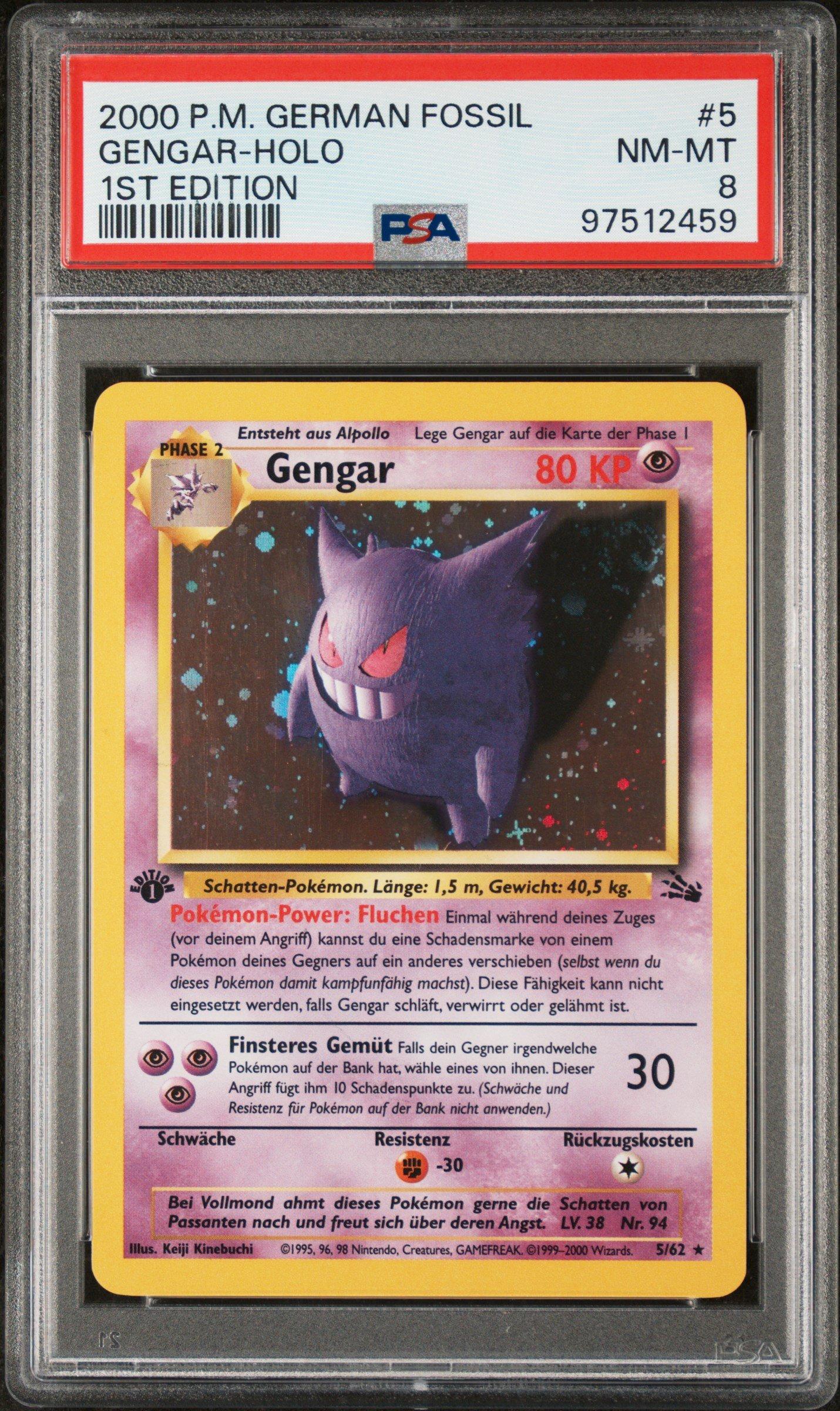 2000 Pokemon German Fossil 5 Gengar-holo 1st Edition PSA 8 Graded