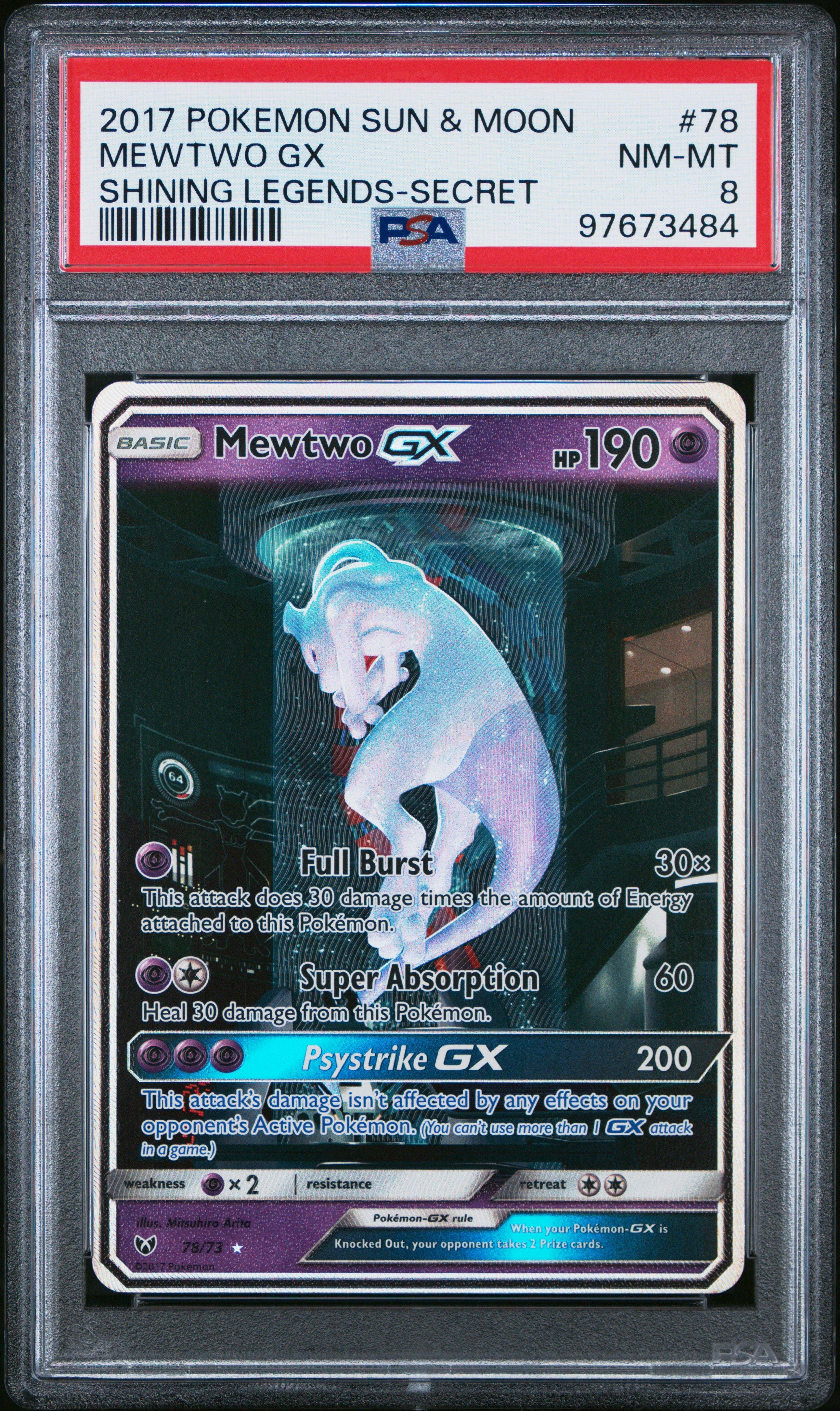 2017 Pokemon Sun & Moon Shining Legends 78 Mewtwo Gx Secret PSA 8