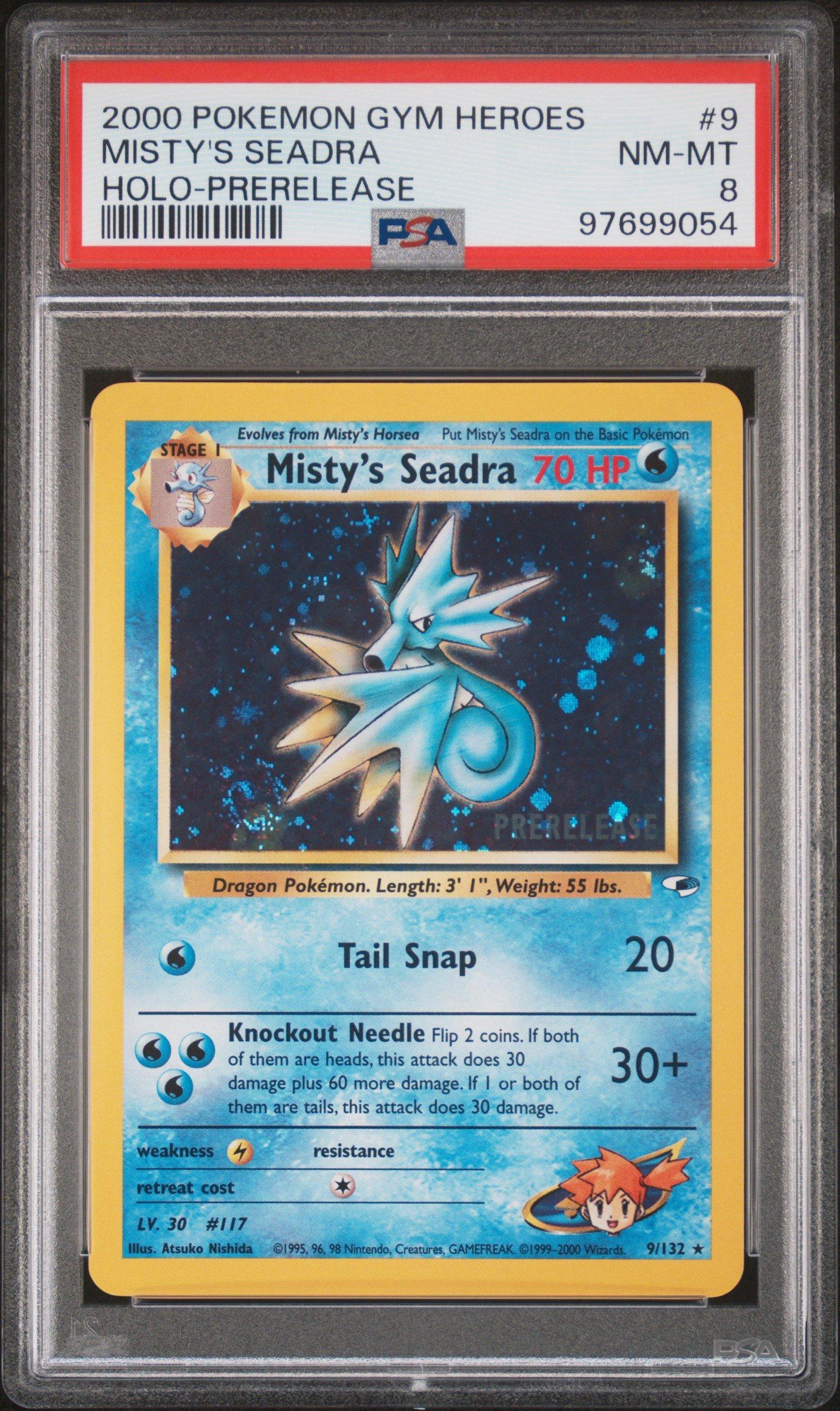2000 Pokemon Gym Heroes 9 Misty's Seadra Holo-prerelease PSA 8