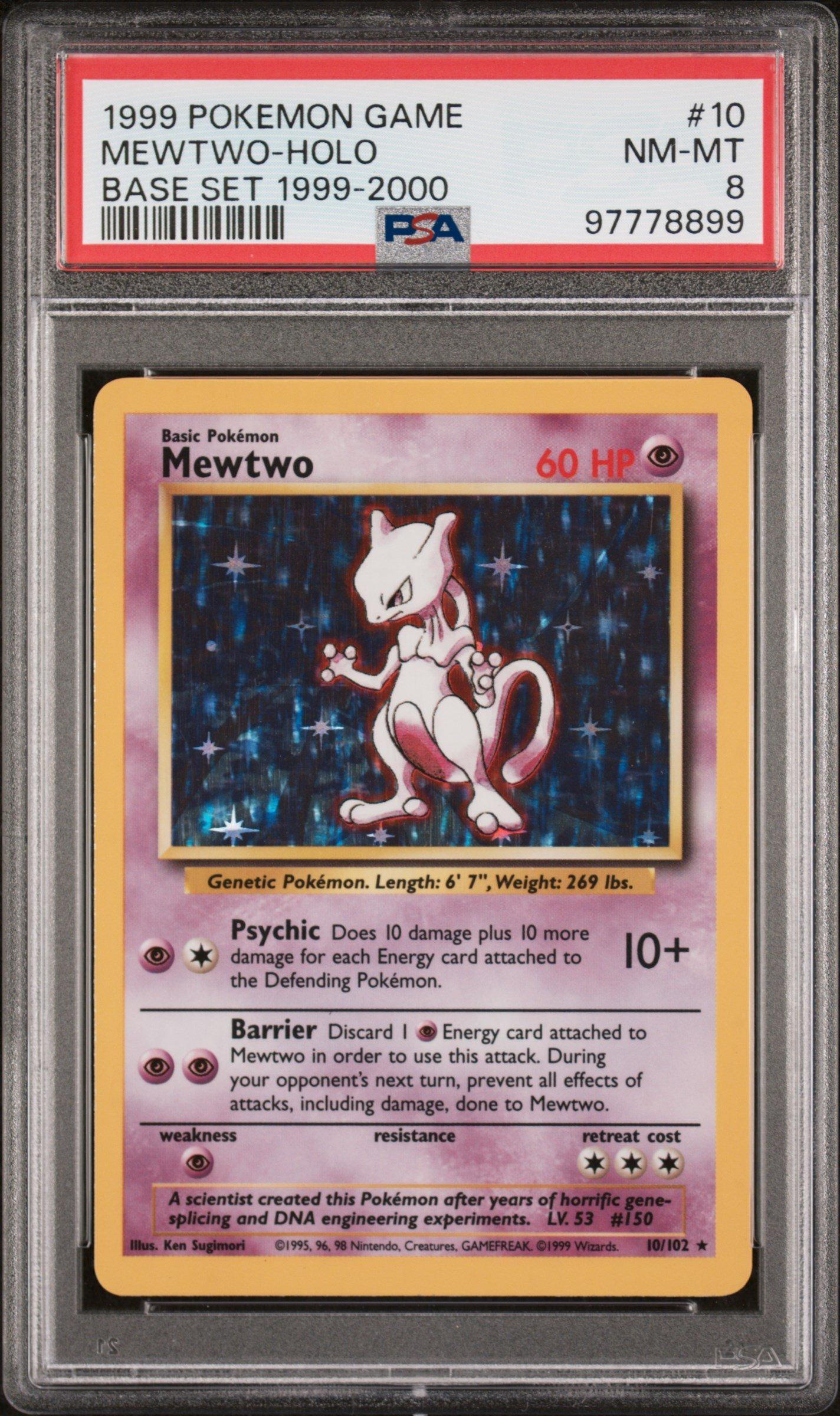 1999 Pokemon Game 10 Mewtwo-holo Base Set 1999-2000 PSA 8 Graded