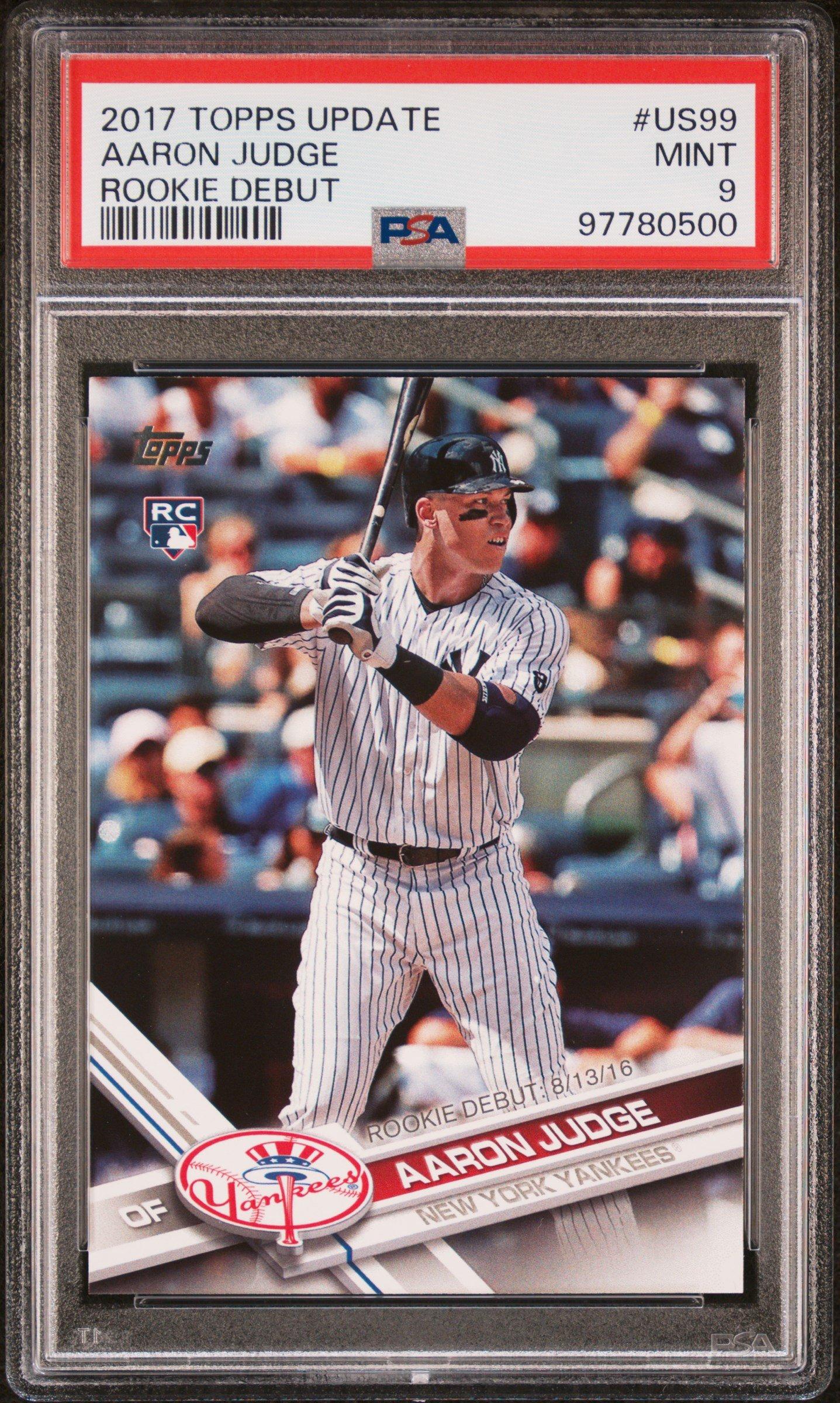 aaron judge rookie card graded 2017 Topps Update Us99 Aaron Judge Rookie Debut PSA 9 Graded Card
