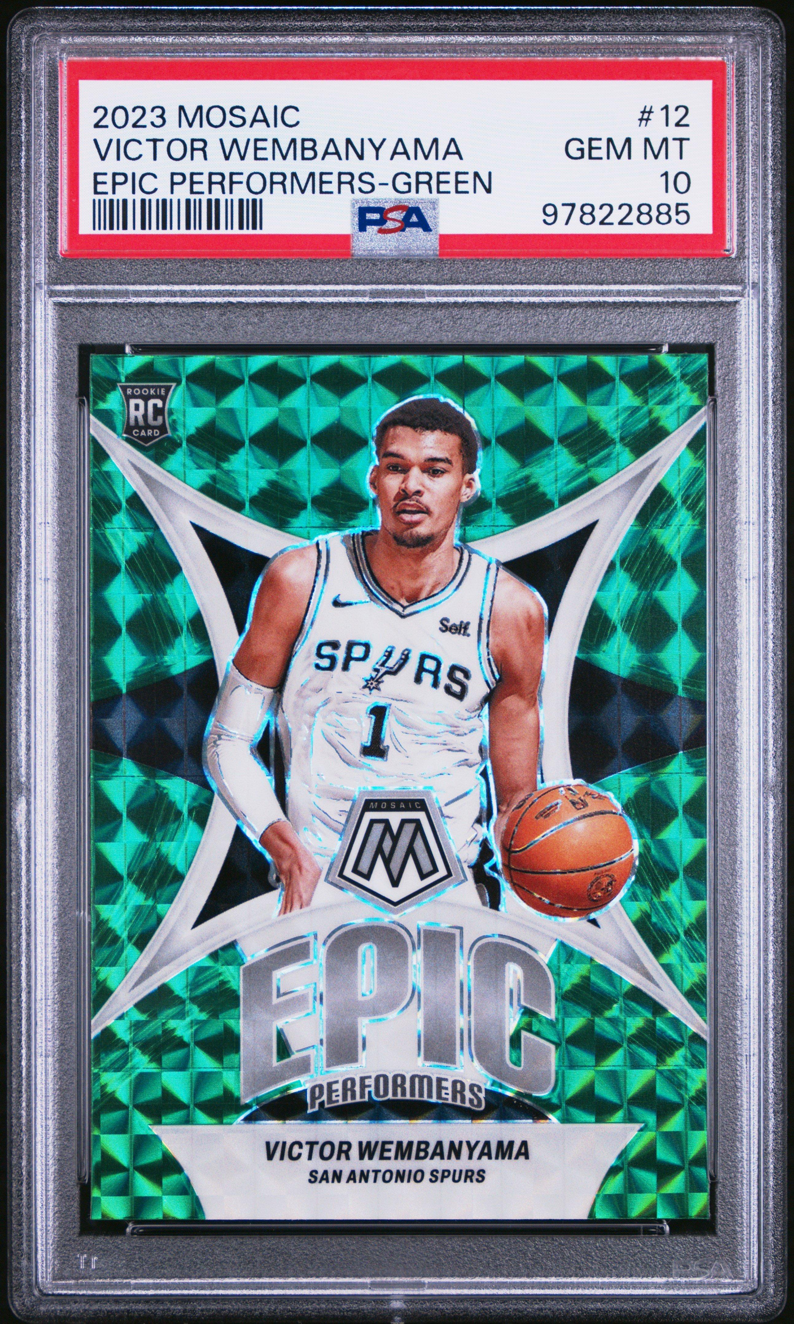 2023 Panini Mosaic Epic Performers 12 Victor Wembanyama Green PSA 10
