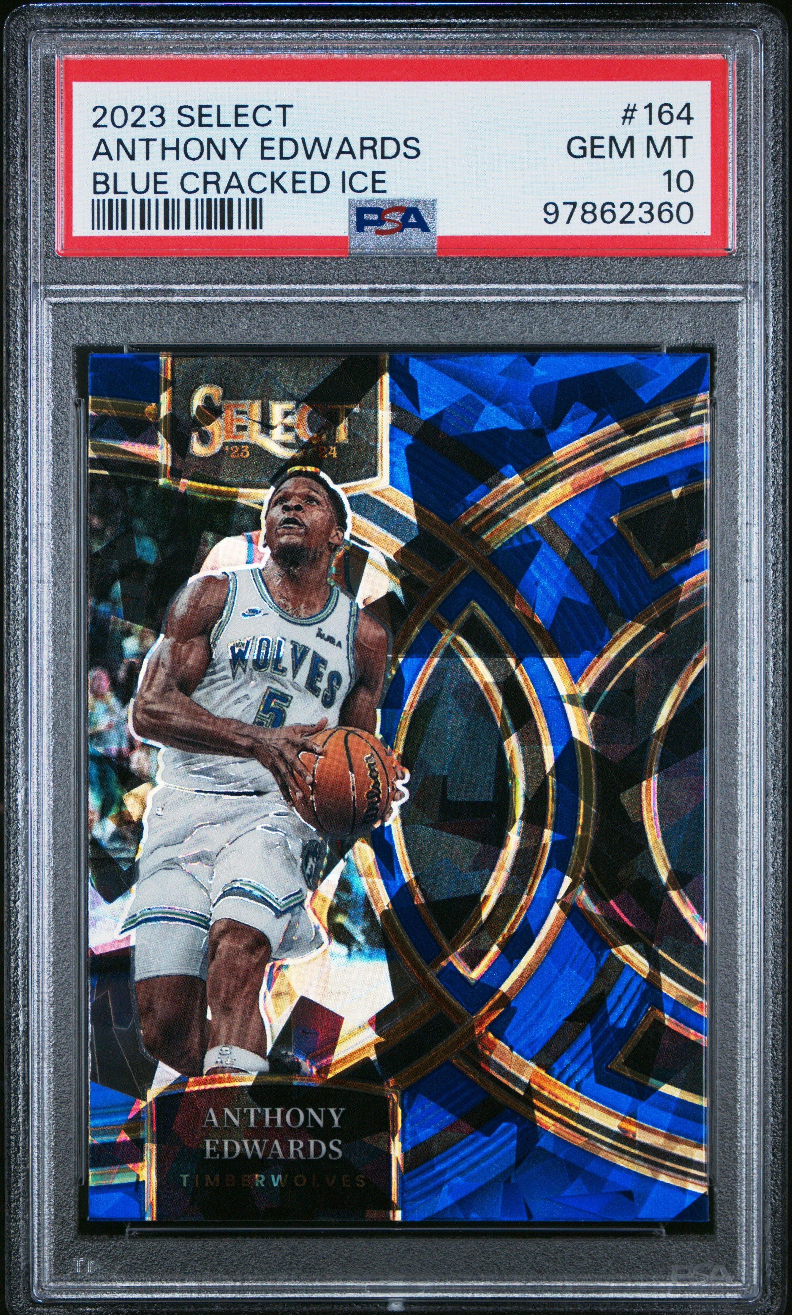 2023 Panini Select 164 Anthony Edwards Blue Cracked Ice PSA 10