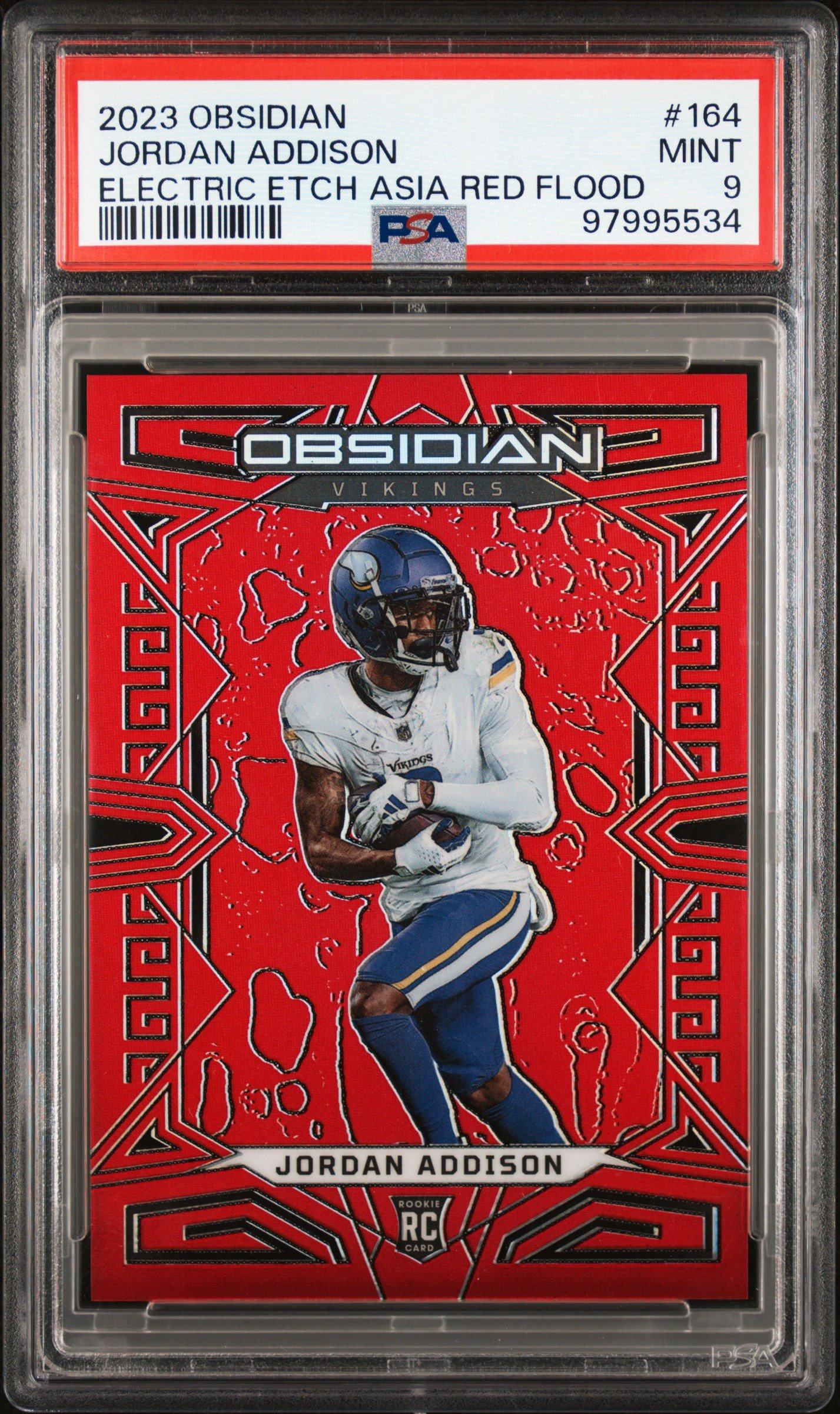 2023 Panini Obsidian 164 Jordan Addison Electric Etch Asia Red Flood PSA 9