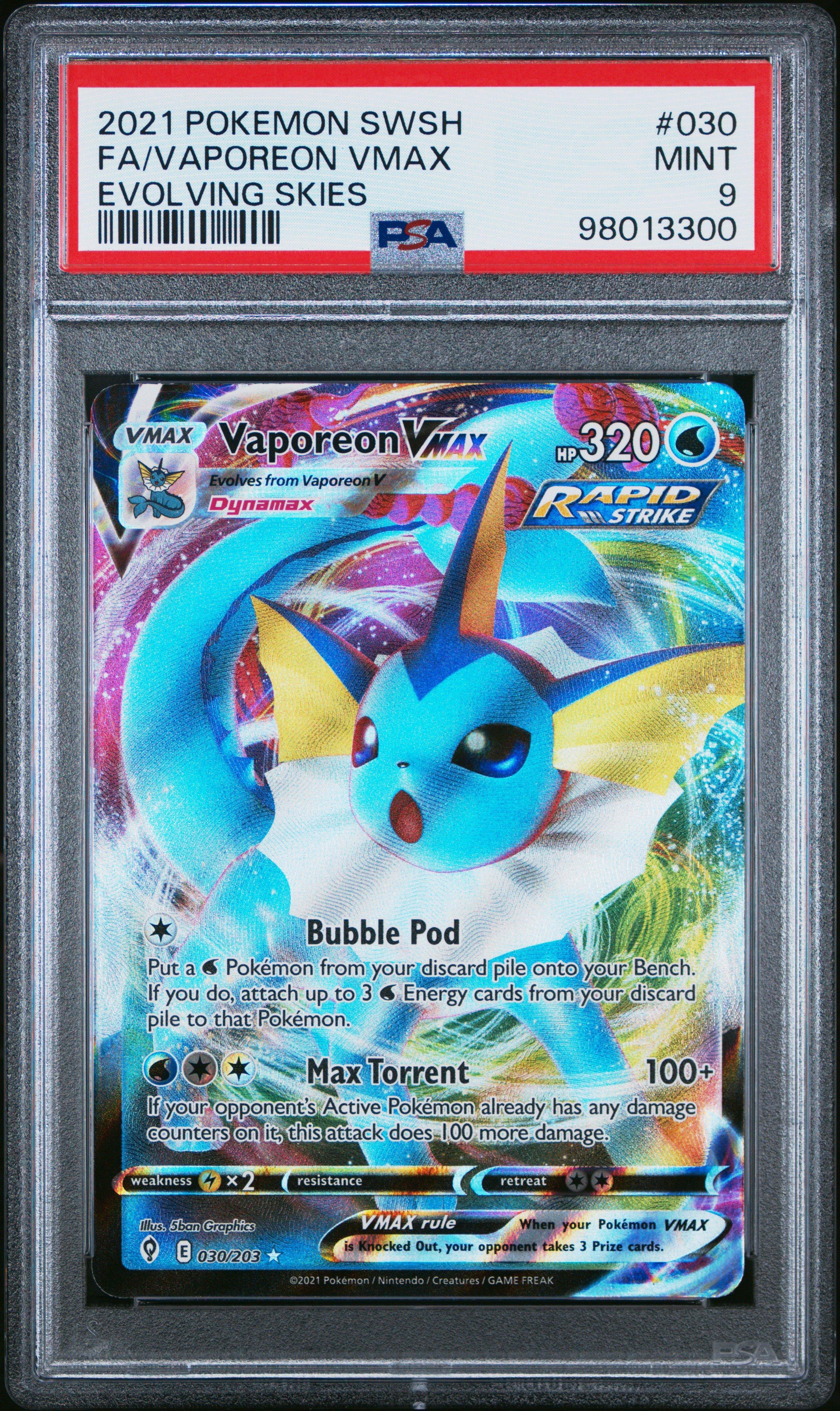 【PSA9】ポケモンカードゲーム　Vaporeon VMAX 夏ポケカ　英語版 2021 Pokemon Sword & Shield Evolving Skies 030 Full Art/vaporeon