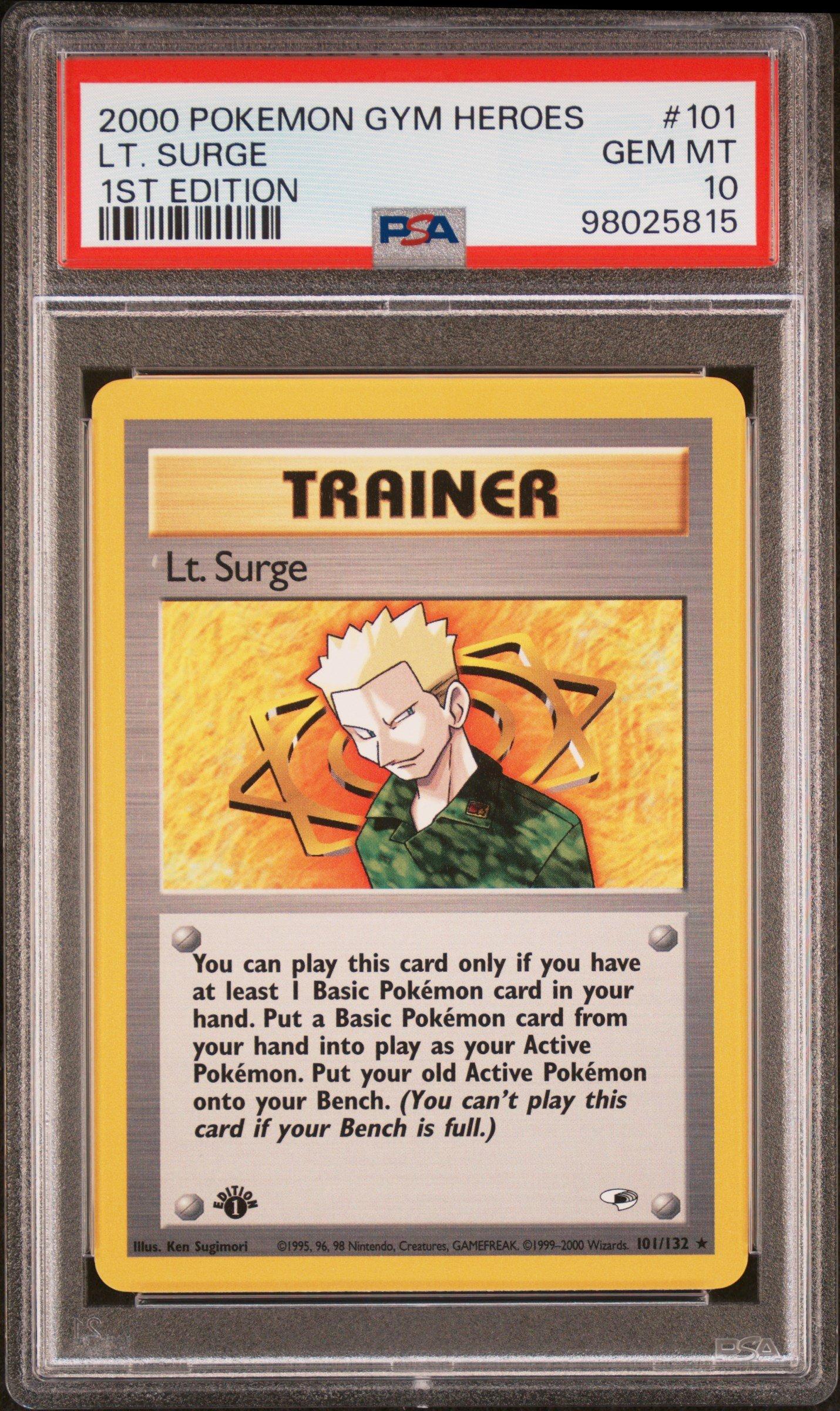 2000 Pokemon Gym Heroes 101 Lt. Surge 1st Edition PSA 10