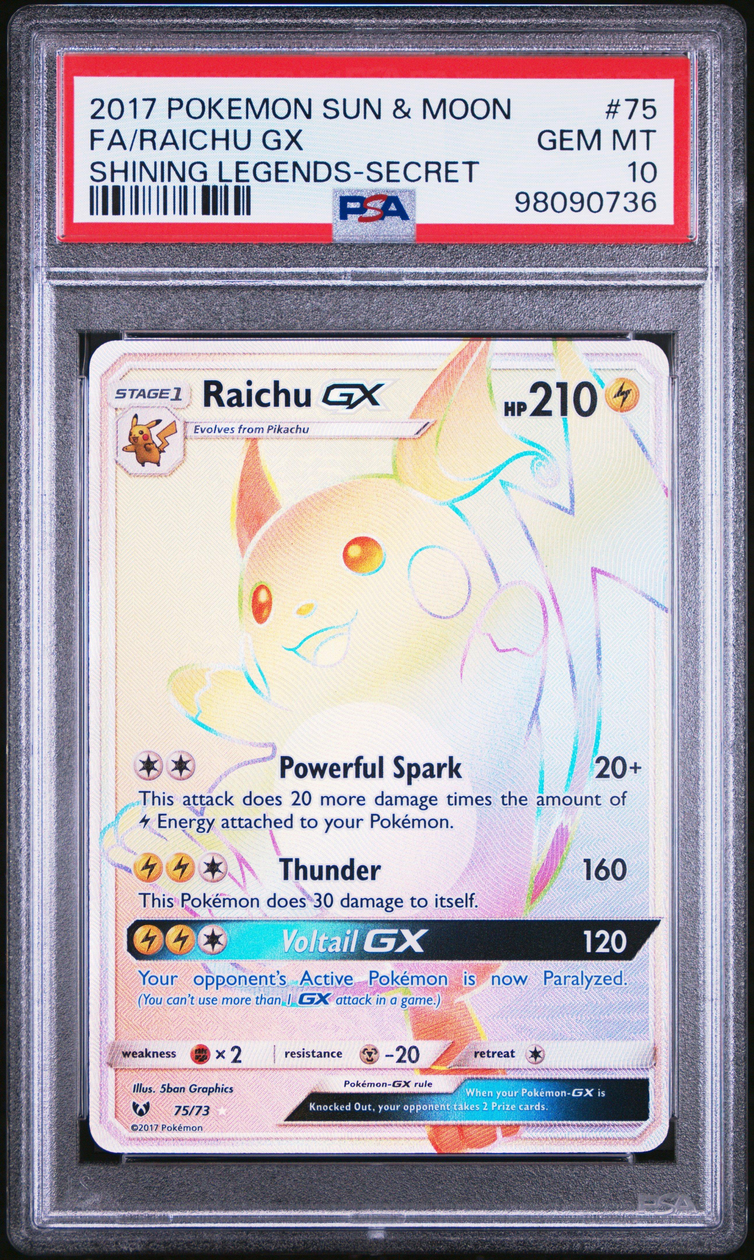 2017 Pokemon Sun & Moon Shining Legends 75 Full Art/raichu Gx
