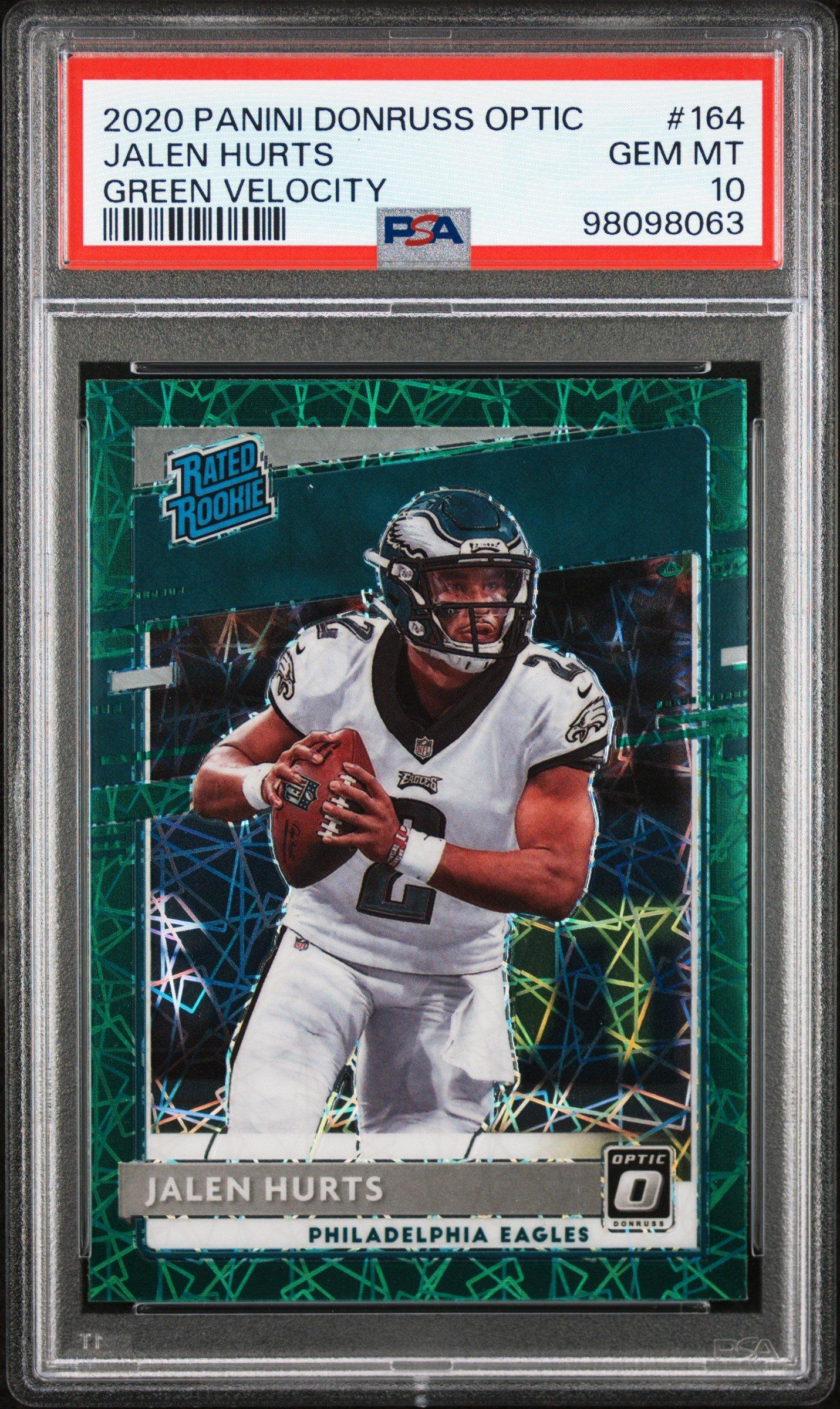 2020 Panini Donruss Optic 164 Jalen Hurts Green Velocity PSA 10