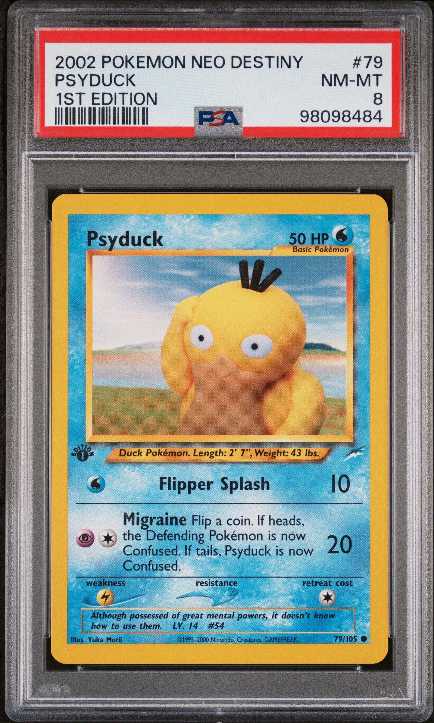 2002 Pokemon Neo Destiny 79 Psyduck 1st Edition PSA 8