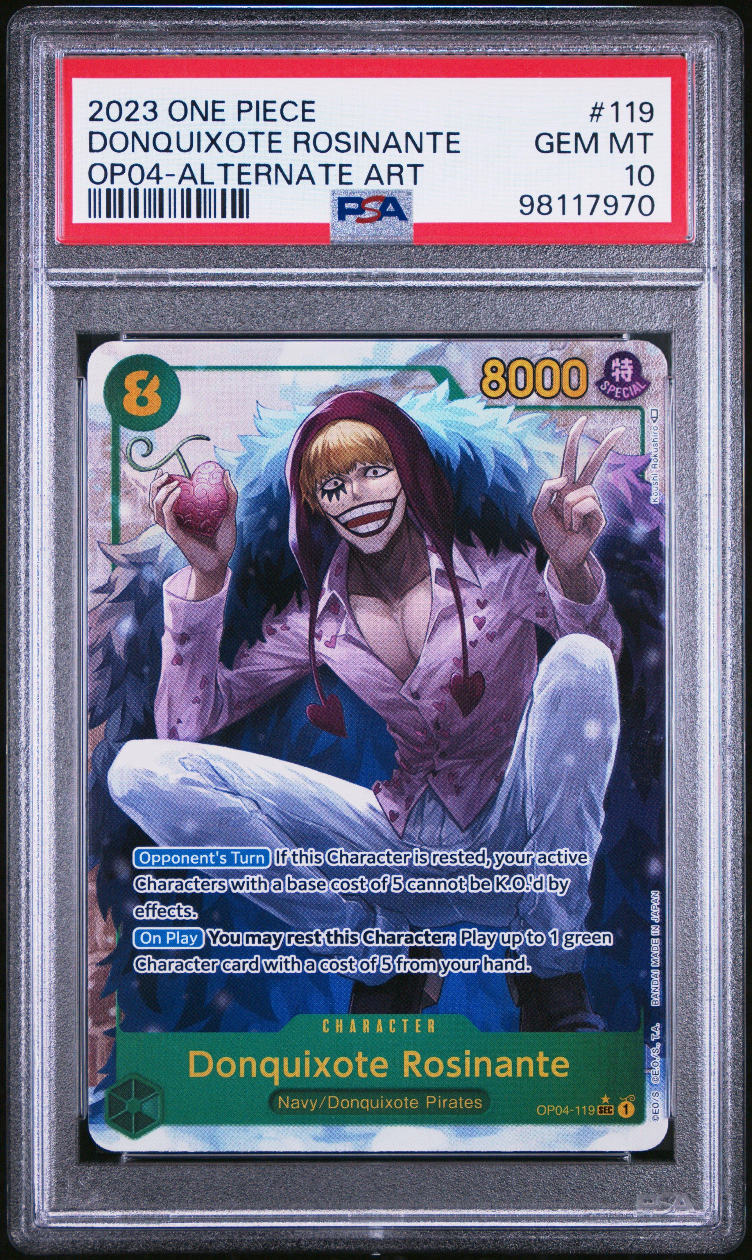 2023 One Piece Kingdoms Of Intrigue 119 Donquixote Rosinante Alternate Art PSA 10